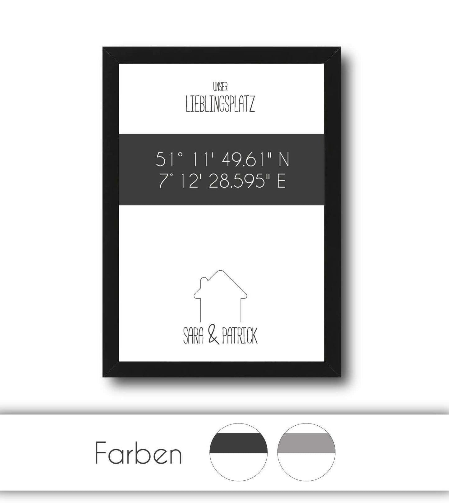 Personalisiertes Koordinaten Bild “Lieblingsort Haus”, Bildfarbe: Anthrazit/Schwarz, Grau, Bildgröße: 13x18cm, DIN A4, DIN A3, Bilderrahmen: Ohne Bilderrahmen, Bilderrahmen weiß ohne Passepartout, Bilderrahmen schwarz ohne Passepartout, Copyright: 321geschenke.de