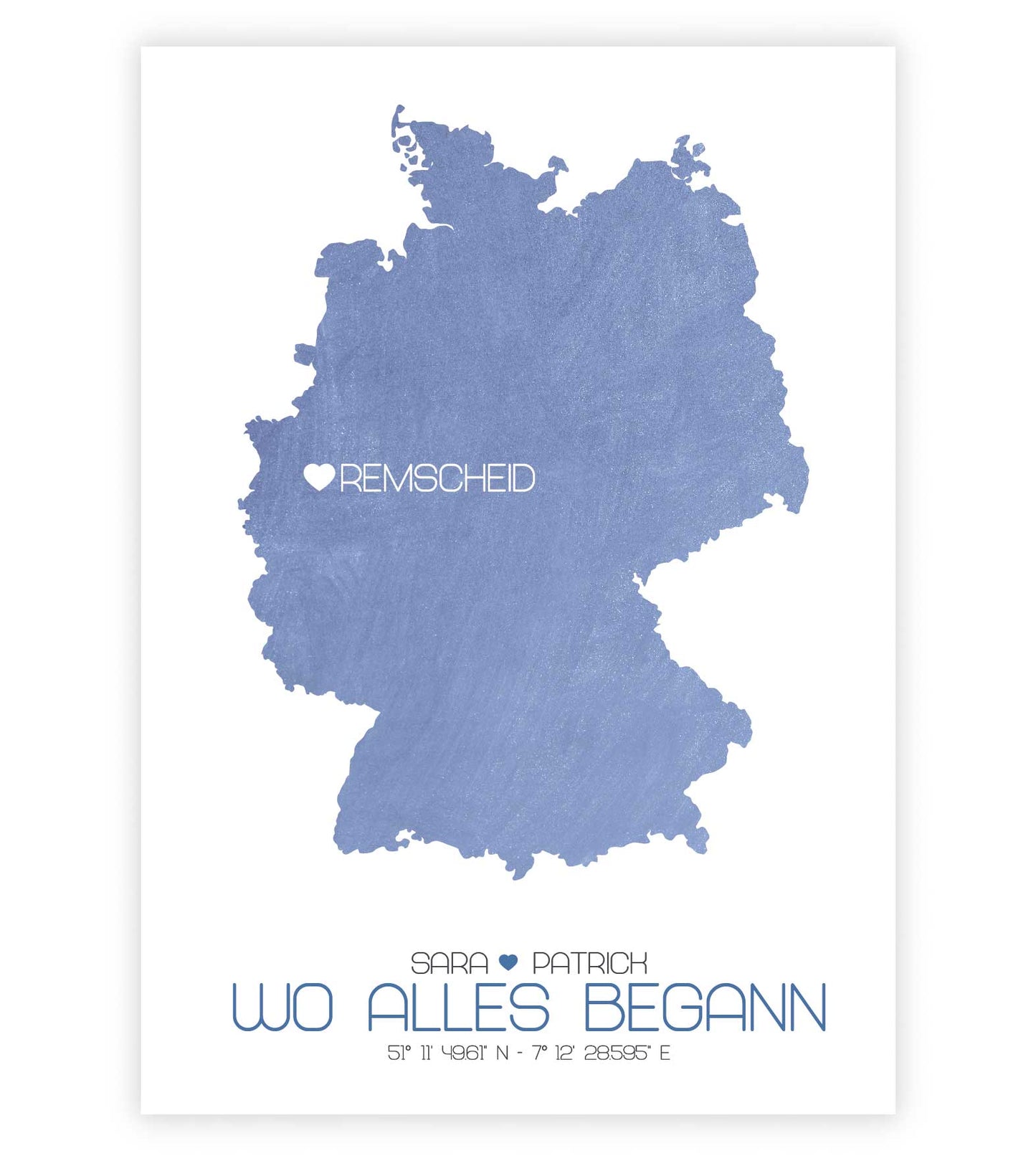 Personalisiertes Koordinaten Bild “Landkarte – Wo alles begann”, Bildfarbe: Blau, Bildgröße: 13x18cm, DIN A4, DIN A3, Bilderrahmen: Ohne Bilderrahmen, Copyright: 321geschenke.de