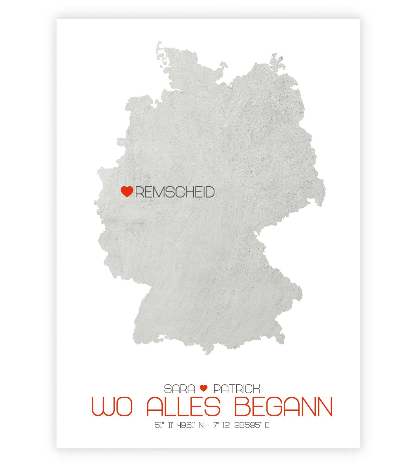 Personalisiertes Koordinaten Bild “Landkarte – Wo alles begann”, Bildfarbe: Grau, Bildgröße: 13x18cm, DIN A4, DIN A3, Bilderrahmen: Ohne Bilderrahmen, Copyright: 321geschenke.de