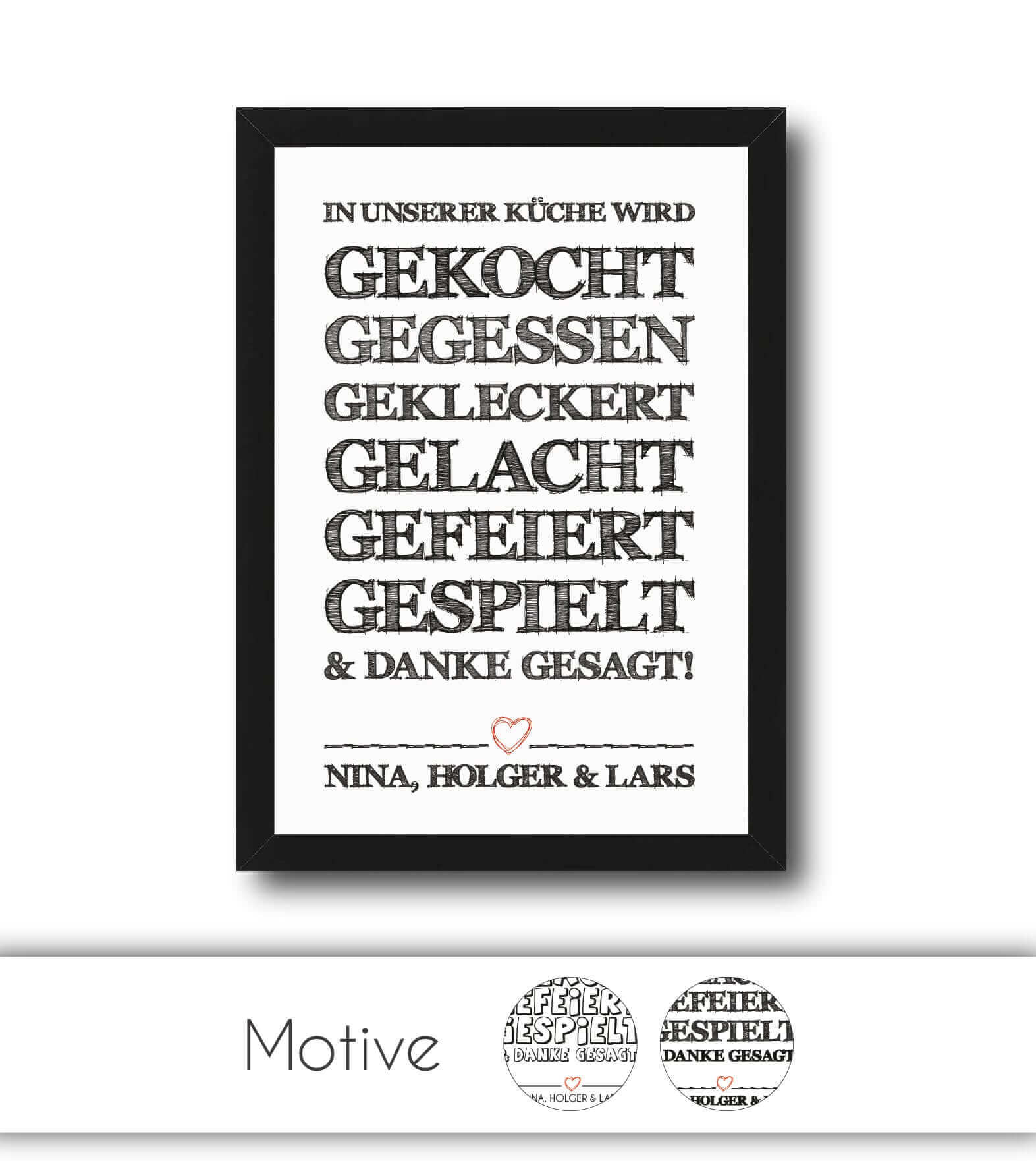 Personalisiertes Bild “In unserer Küche ….”, Variante: Variante 1, Variante 2, Bildgröße: 13x18cm, DIN A4, DIN A3, Bilderrahmen: Ohne Bilderrahmen, Bilderrahmen weiß ohne Passepartout, Bilderrahmen schwarz ohne Passepartout, Bilderrahmen weiß mit Passepartout, Bilderrahmen schwarz mit Passepartout, Copyright: 321geschenke.de