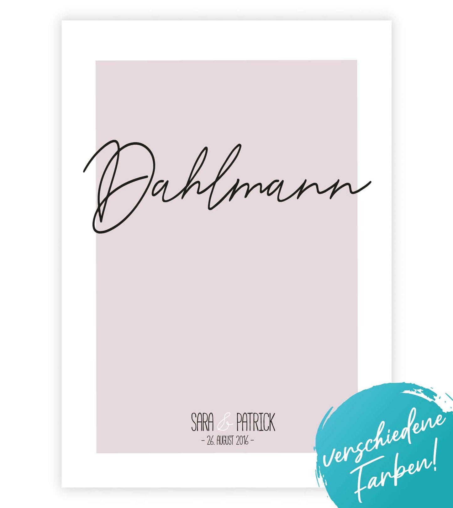 Personalisiertes Poster “Nachname”, Bildfarbe: Beige, Grau, Weiß, Rosa, Bildgröße: 13x18cm, DIN A4, DIN A3, Bilderrahmen: Ohne Bilderrahmen, Bilderrahmen weiß ohne Passepartout, Bilderrahmen schwarz ohne Passepartout, Copyright: 321geschenke.de