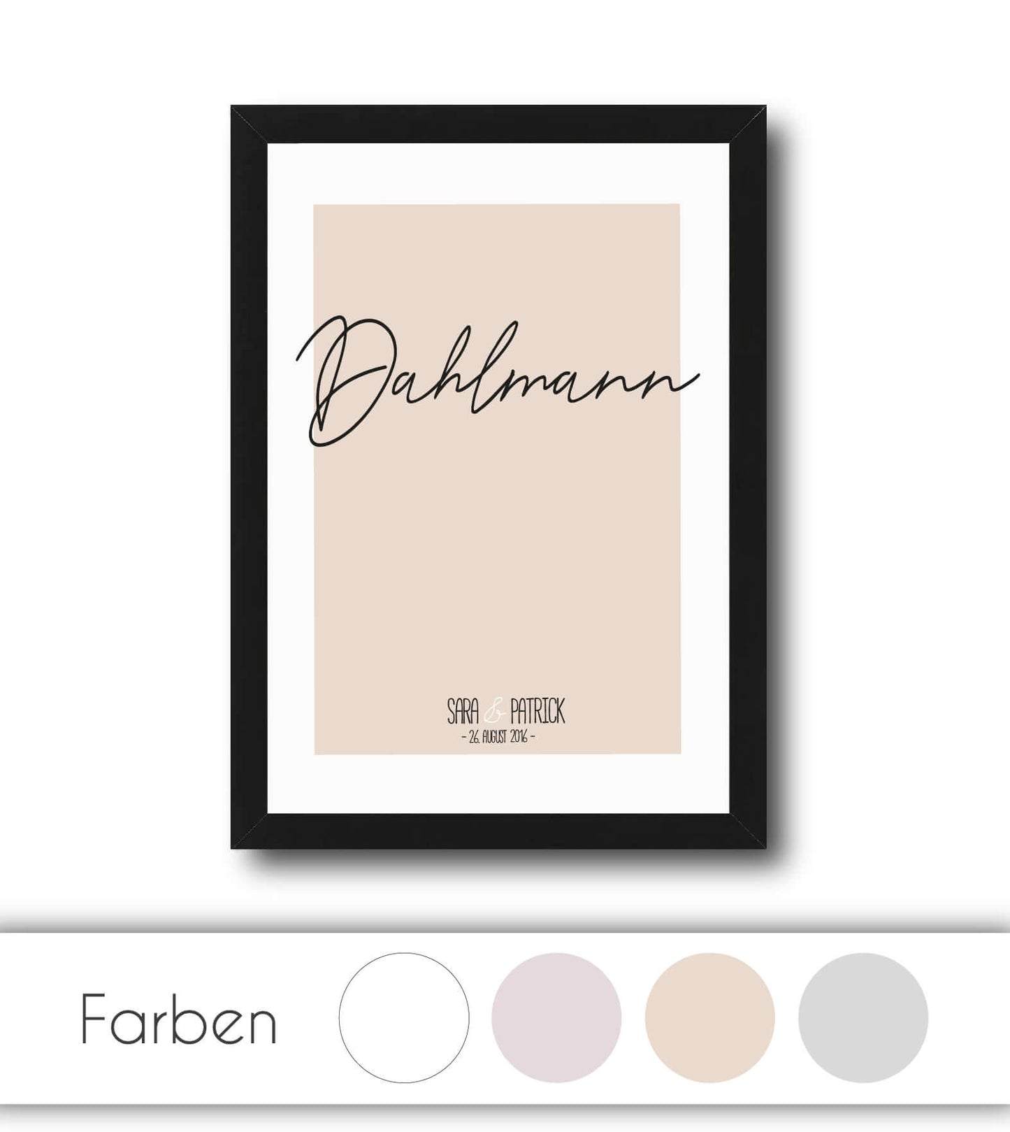 Personalisiertes Poster “Nachname”, Bildfarbe: Beige, Grau, Weiß, Rosa, Bildgröße: 13x18cm, DIN A4, DIN A3, Bilderrahmen: Ohne Bilderrahmen, Bilderrahmen weiß ohne Passepartout, Bilderrahmen schwarz ohne Passepartout, Copyright: 321geschenke.de