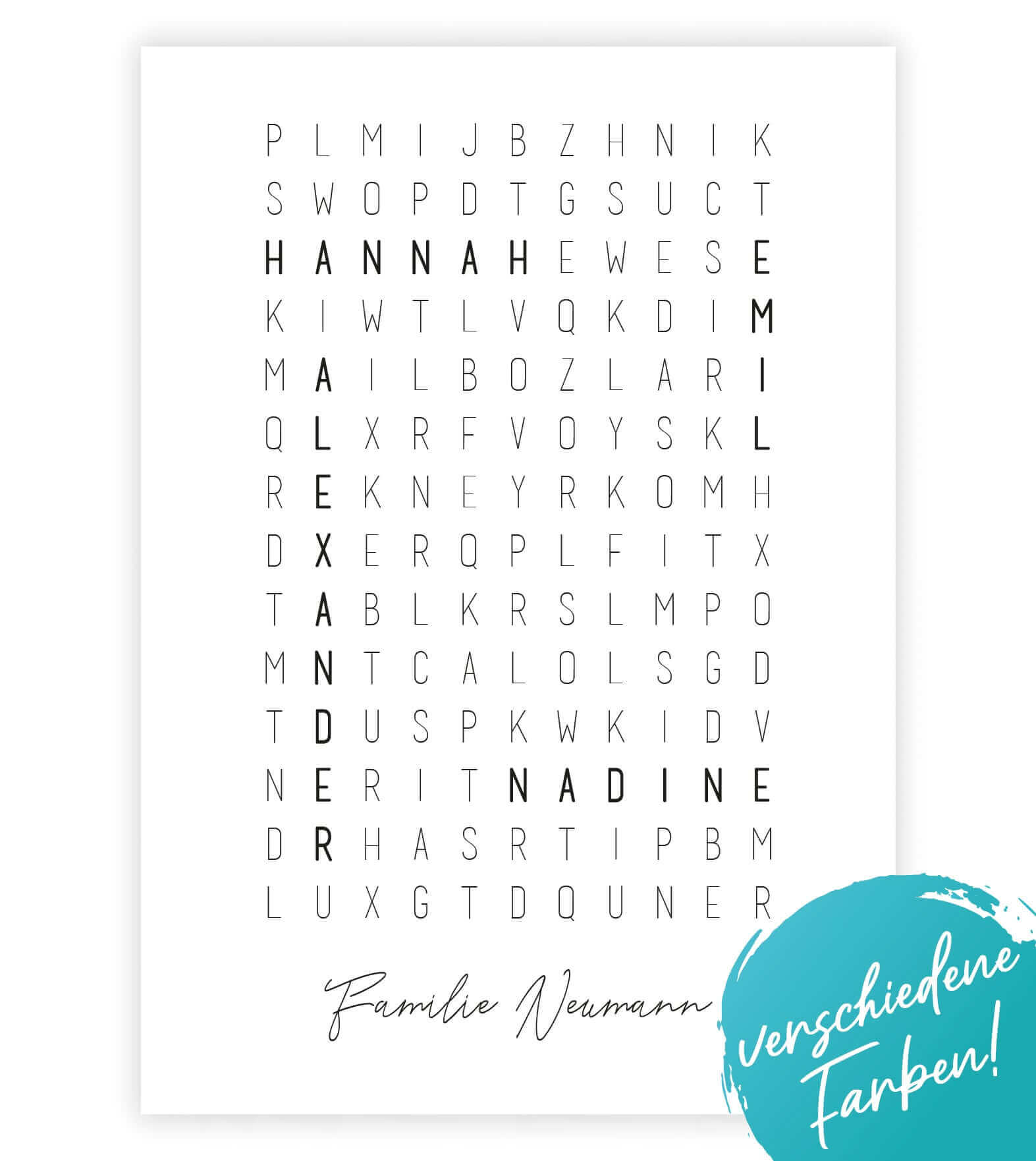 Personalisiertes Namensposter Kreuzworträtsel