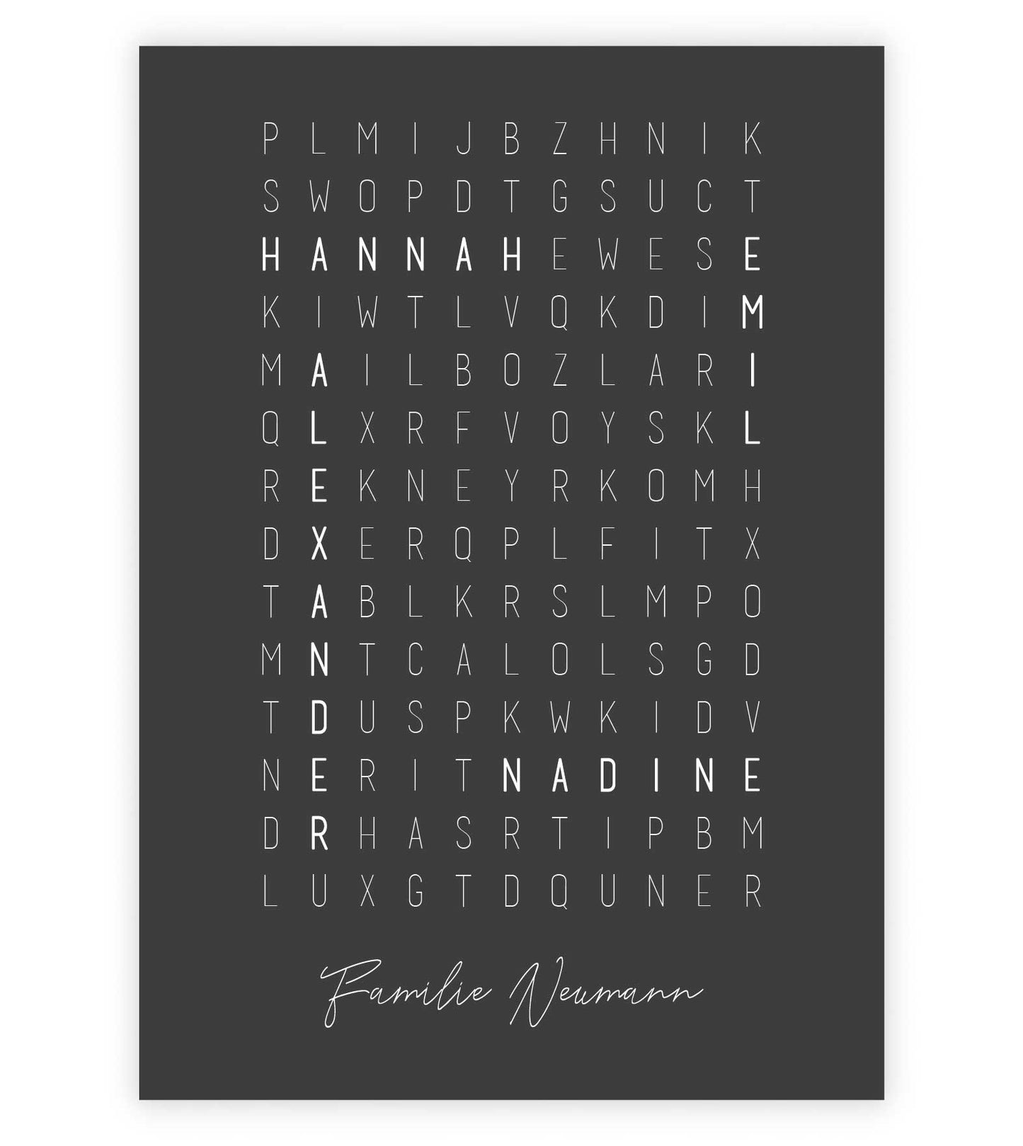 Personalisiertes Namensposter “Kreuzworträtsel”, Bildfarbe: Anthrazit/Schwarz, Bildgröße: 13x18cm, DIN A4, DIN A3, Bilderrahmen: Ohne Bilderrahmen, Copyright: 321geschenke.de