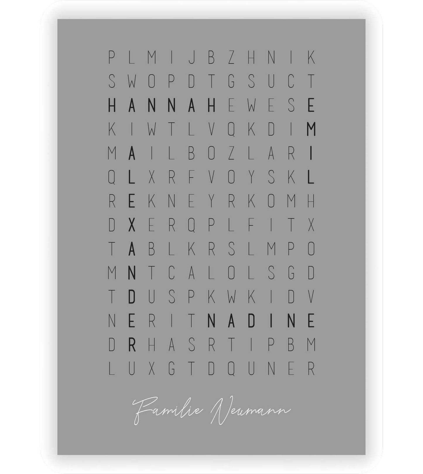 Personalisiertes Namensposter “Kreuzworträtsel”, Bildfarbe: Grau, Bildgröße: 13x18cm, DIN A4, DIN A3, Bilderrahmen: Ohne Bilderrahmen, Copyright: 321geschenke.de