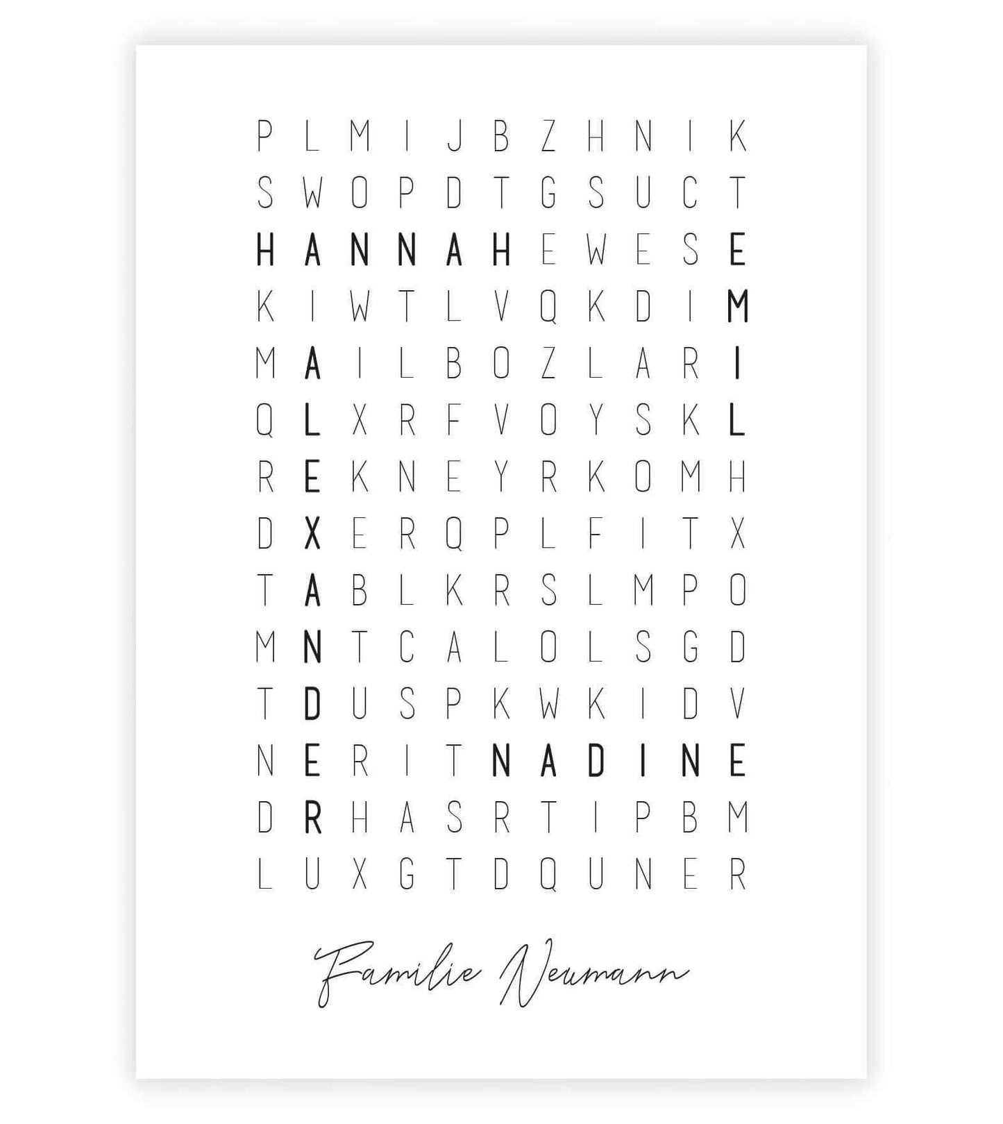 Personalisiertes Namensposter “Kreuzworträtsel”, Bildfarbe: Weiß, Bildgröße: 13x18cm, DIN A4, DIN A3, Bilderrahmen: Ohne Bilderrahmen, Copyright: 321geschenke.de
