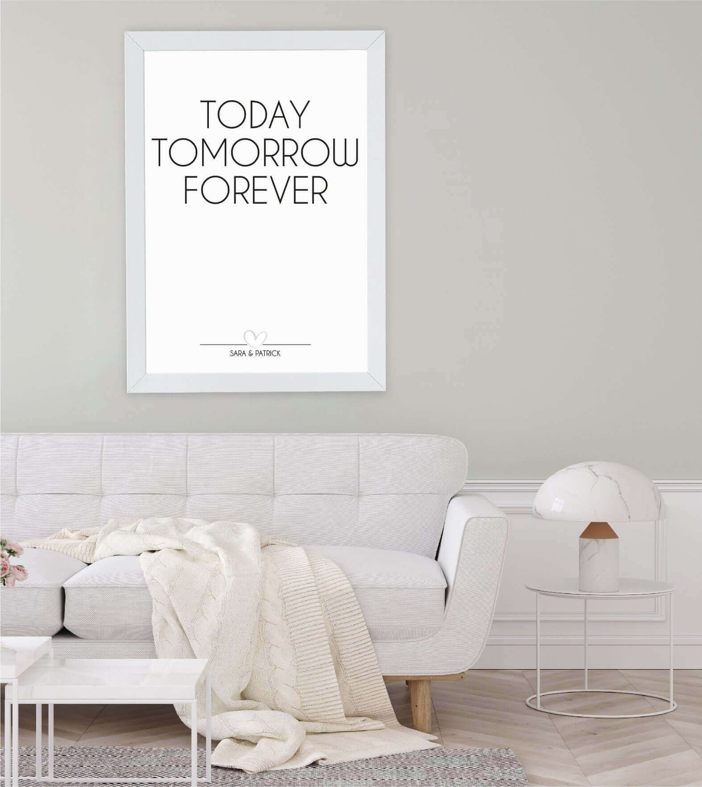 Anwendungsbild_Personalisiertes Bild “TODAY - TOMORROW - FOREVER”, Bildfarbe: Weiß, Bildgröße: 13x18cm, Bilderrahmen: Ohne Bilderrahmen, Copyright: 321geschenke.de