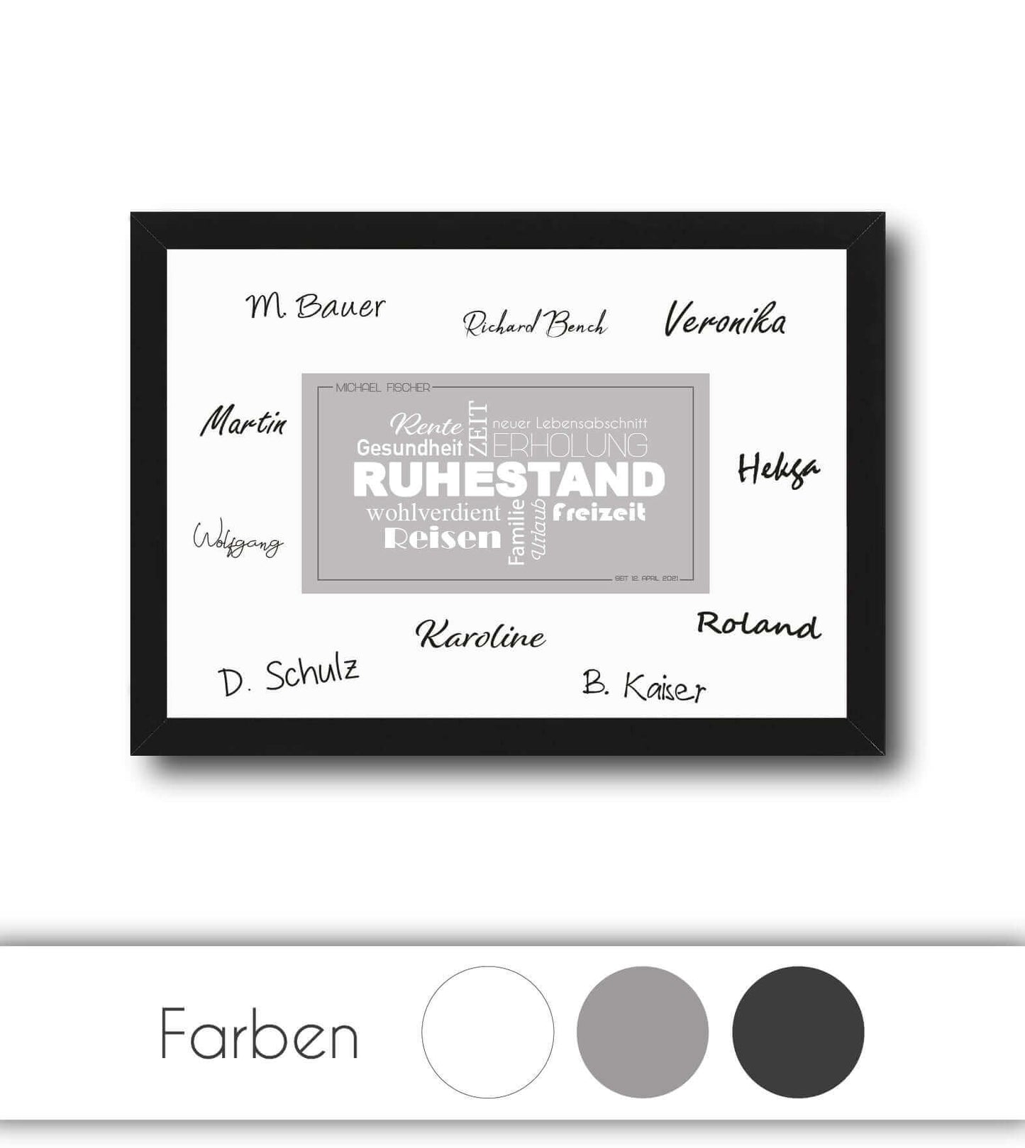 Personalisiertes Bild “Ruhestand Abschiedsgeschenk”, Bildfarbe: Anthrazit/Schwarz, Grau, Weiß, Bildgröße: DIN A4, DIN A3, Bilderrahmen: Ohne Bilderrahmen, Bilderrahmen weiß ohne Passepartout, Bilderrahmen schwarz ohne Passepartout, Copyright: 321geschenke.de