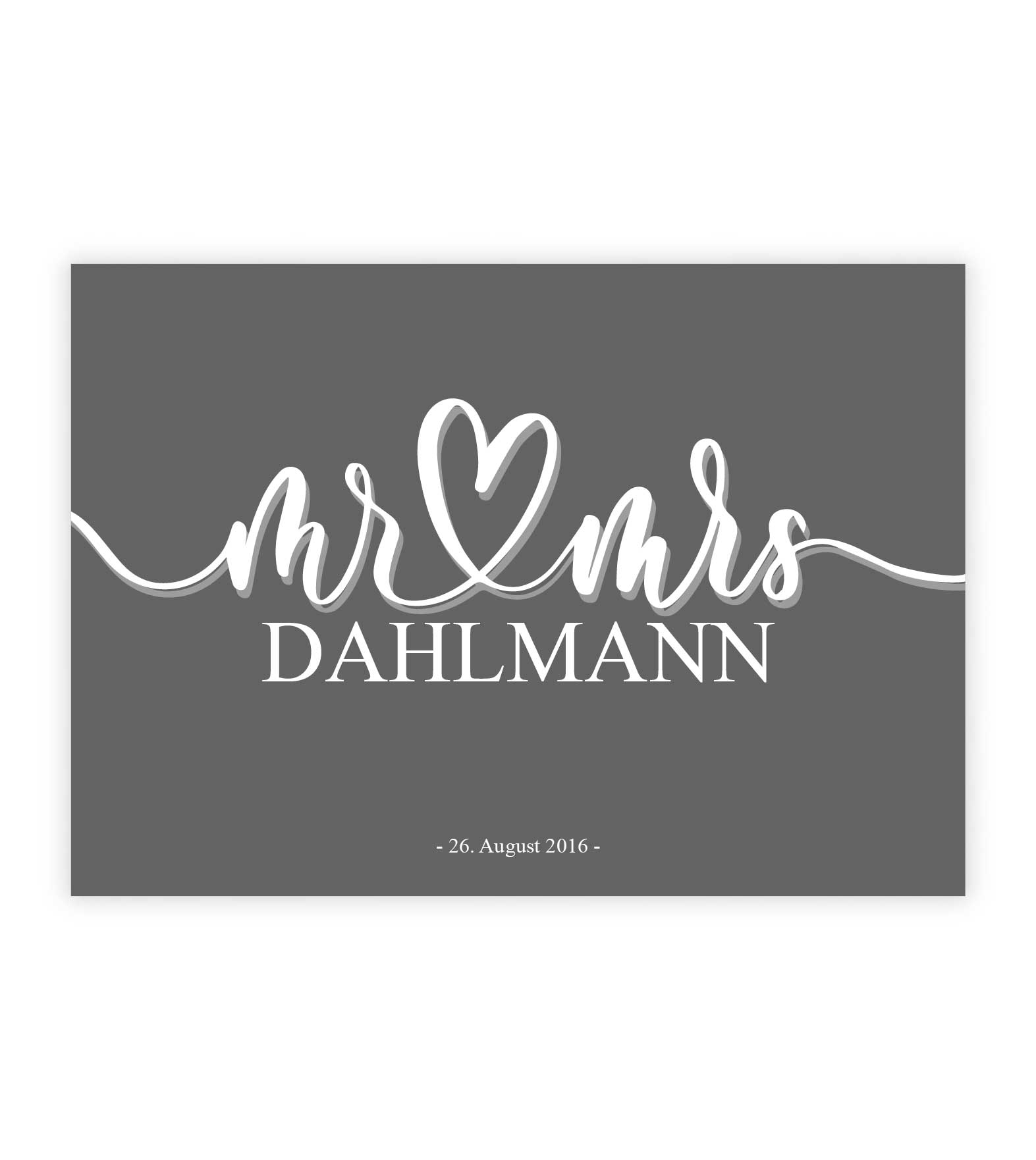 Personalisiertes Bild „Mr & Mrs”, Bildfarbe: Anthrazit/Schwarz, Bildgröße: 13x18cm, DIN A4, DIN A3, Bilderrahmen: Ohne Bilderrahmen, Copyright:321geschenke.de