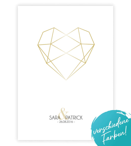 Personalisiertes Bild “Diamant”, Bildfarbe: Gold, Grau, Rot, Bildgröße: 13x18cm, DIN A4, DIN A3, Bilderrahmen: Ohne Bilderrahmen, Bilderrahmen weiß ohne Passepartout, Bilderrahmen schwarz ohne Passepartout, Bilderrahmen weiß mit Passepartout, Bilderrahmen schwarz mit Passepartout, Copyright: 321geschenke.de