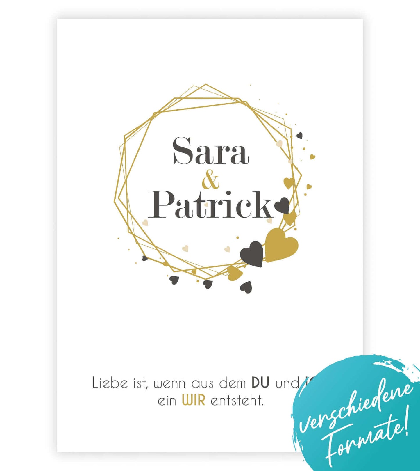 Personalisiertes Namensposter “DU und ICH”, Variante: Hochformt, Querformat, Bildgröße: 13x18cm, DIN A4, DIN A3, Bilderrahmen: Ohne Bilderrahmen, Bilderrahmen weiß ohne Passepartout, Bilderrahmen schwarz ohne Passepartout, Bilderrahmen weiß mit Passepartout, Bilderrahmen schwarz mit Passepartout, Copyright: 321geschenke.de