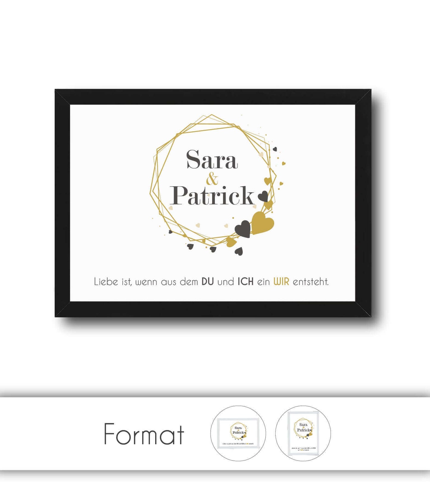 Personalisiertes Namensposter “DU und ICH”, Variante: Hochformt, Querformat, Bildgröße: 13x18cm, DIN A4, DIN A3, Bilderrahmen: Ohne Bilderrahmen, Bilderrahmen weiß ohne Passepartout, Bilderrahmen schwarz ohne Passepartout, Bilderrahmen weiß mit Passepartout, Bilderrahmen schwarz mit Passepartout, Copyright: 321geschenke.de