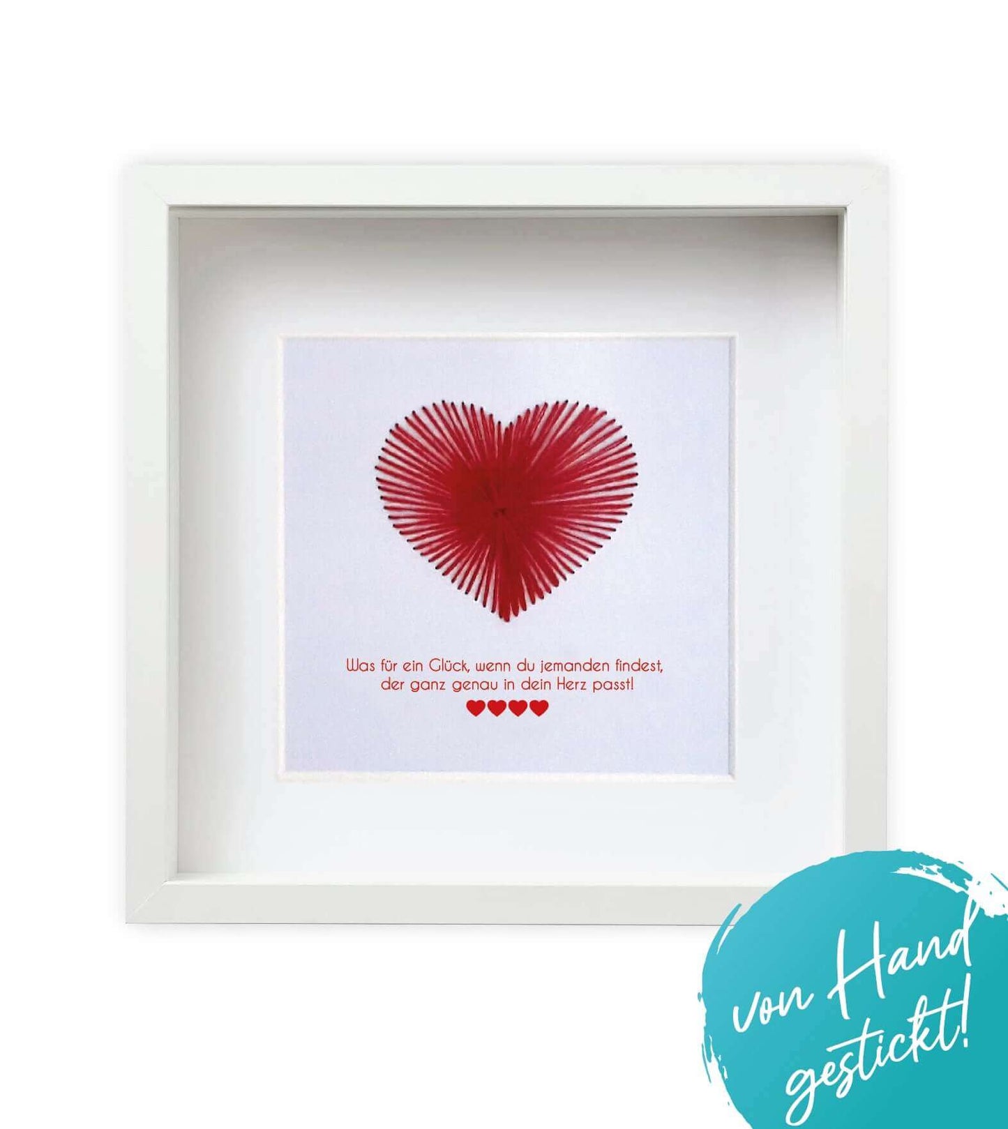 Personalisiertes Bild „gesticktes Herz”, Bildgröße: 25x25cm, Bilderrahmen: Ohne Bilderrahmen, Bilderrahmen weiß mit Passepartout, Copyright: 321geschenke.de