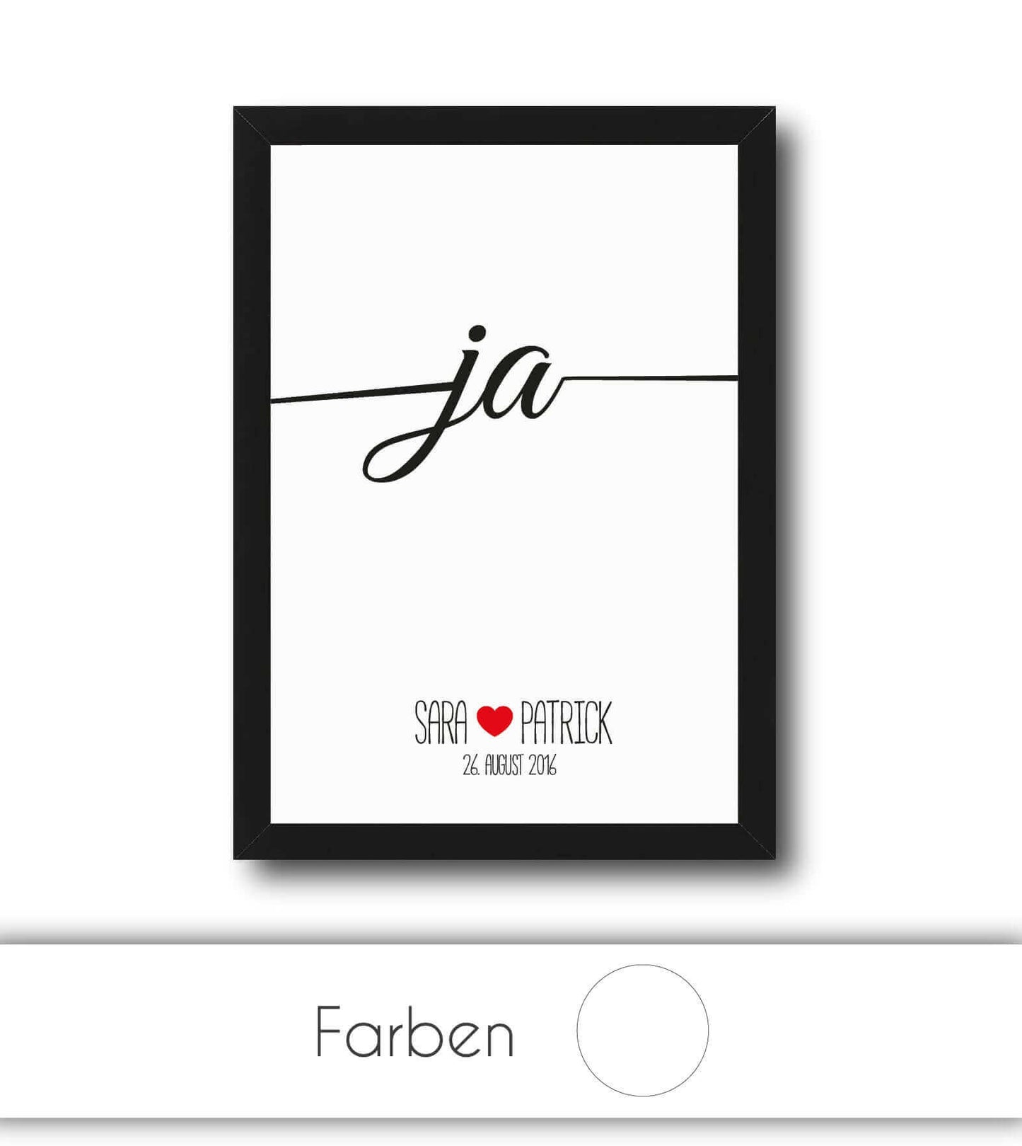 Personalisiertes Bild “JA”, Bildfarbe: Weiß, Bildgröße: 13x18cm, DIN A4, DIN A3, Bilderrahmen: Ohne Bilderrahmen, Bilderrahmen weiß ohne Passepartout, Bilderrahmen schwarz ohne Passepartout, Bilderrahmen weiß mit Passepartout, Bilderrahmen schwarz mit Passepartout, Copyright:321geschenke.de