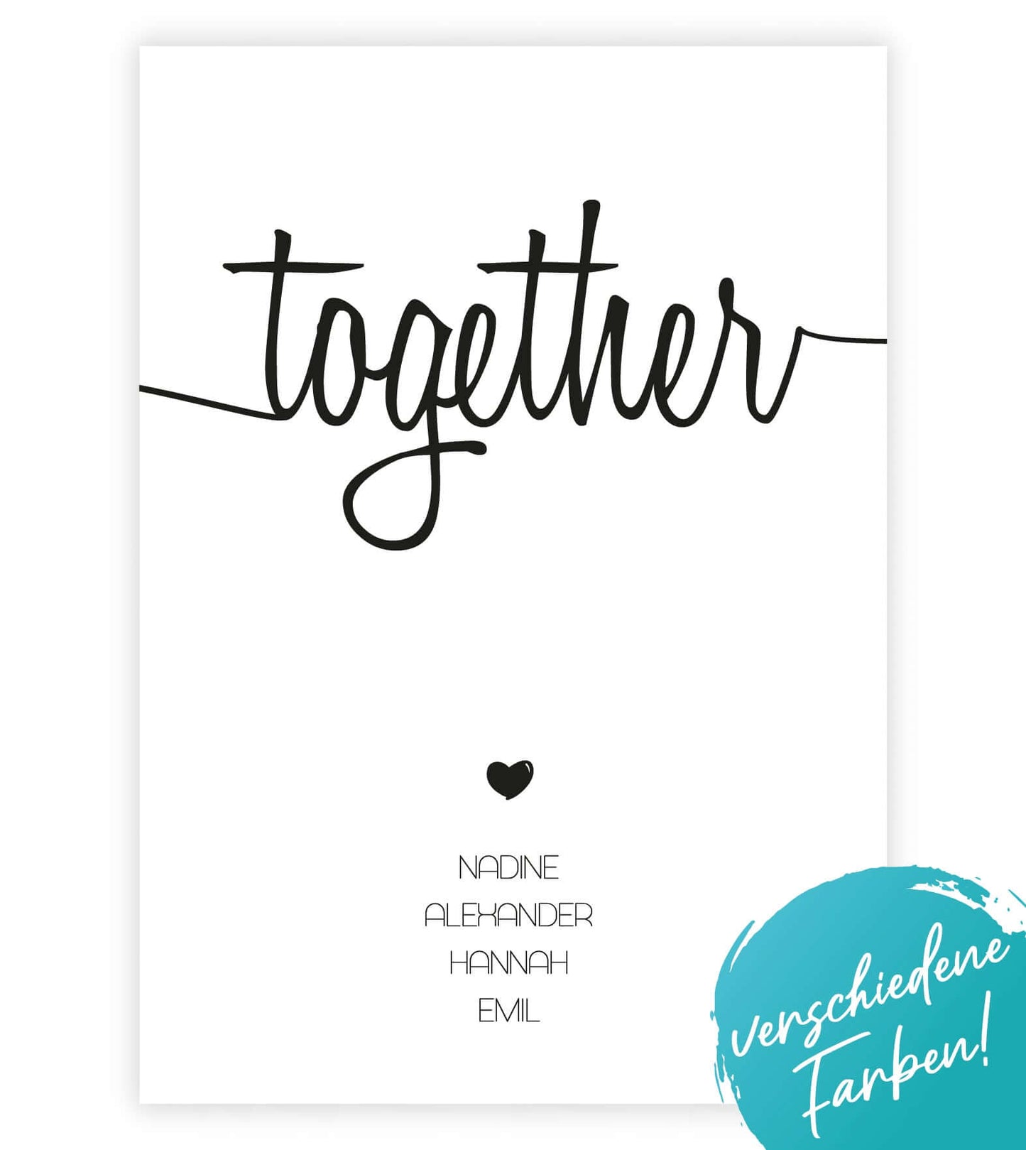 Personalisiertes Familienbild “TOGETHER”, Bildfarbe: Anthrazit/Schwarz, Grau, Weiß, Bildgröße: 13x18cm, DIN A4, DIN A3, Bilderrahmen: Ohne Bilderrahmen, Bilderrahmen weiß ohne Passepartout, Bilderrahmen schwarz ohne Passepartout, Bilderrahmen weiß mit Passepartout, Bilderrahmen schwarz mit Passepartout, Copyright:321geschenke.de
