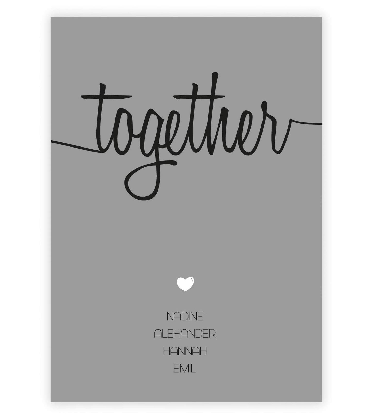 Personalisiertes Familienbild “TOGETHER”, Bildfarbe: Grau, Bildgröße: 13x18cm, DIN A4, DIN A3, Bilderrahmen: Ohne Bilderrahmen, Copyright:321geschenke.de