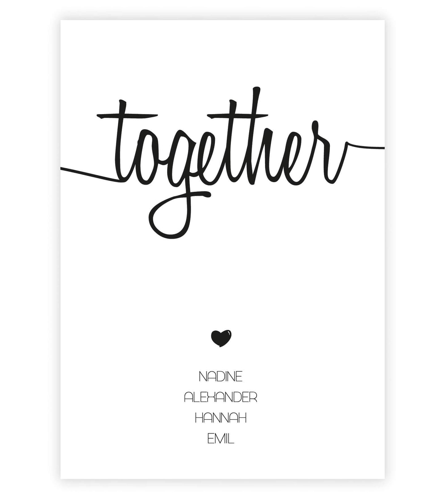 Personalisiertes Familienbild “TOGETHER”, Bildfarbe: Weiß, Bildgröße: 13x18cm, DIN A4, DIN A3, Bilderrahmen: Ohne Bilderrahmen, Copyright:321geschenke.de