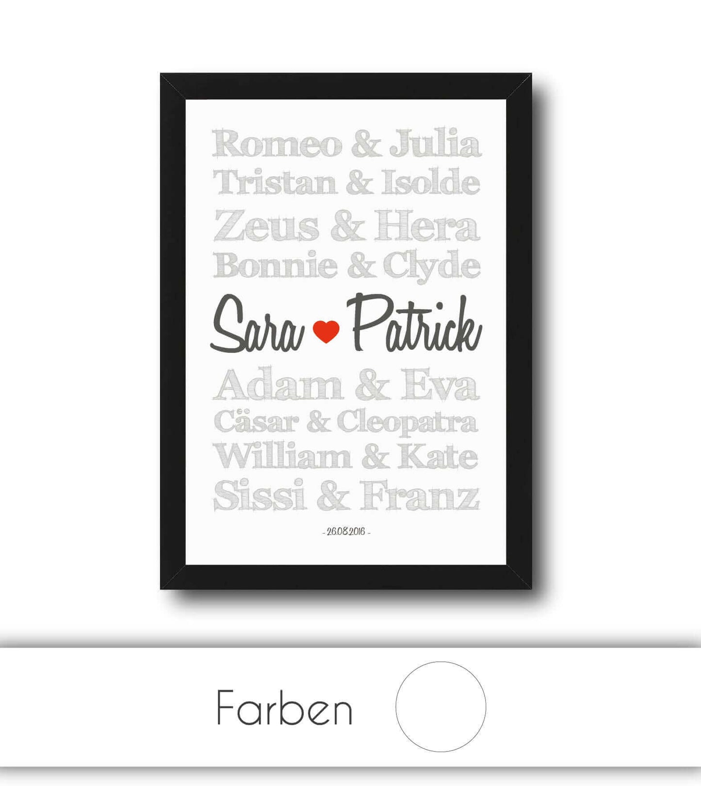 Personalisiertes Bild “TRAUMPAARE – berühmte Paare”, Bildgröße: 13x18cm, DIN A4, DIN A3, Bilderrahmen: Ohne Bilderrahmen, Bilderrahmen weiß ohne Passepartout, Bilderrahmen schwarz ohne Passepartout, Bilderrahmen weiß mit Passepartout, Bilderrahmen schwarz mit Passepartout, ,Copyright: 321geschenke.de