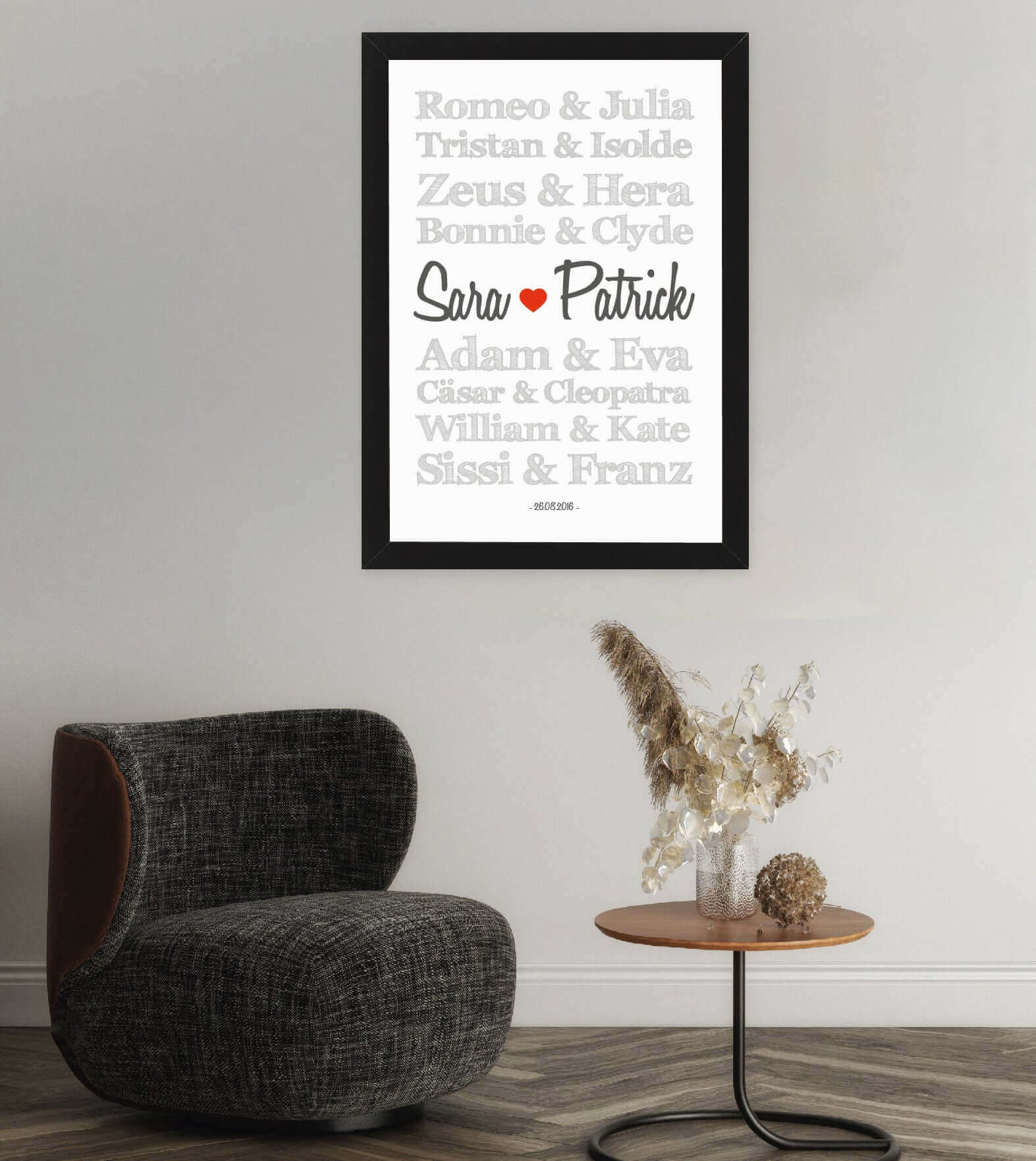 Anwenungsbild_Personalisiertes Bild “TRAUMPAARE – berühmte Paare”, Bildgröße: 13x18cm, DIN A4, DIN A3, Bilderrahmen: Ohne Bilderrahmen, Bilderrahmen weiß ohne Passepartout, Bilderrahmen schwarz ohne Passepartout, Bilderrahmen weiß mit Passepartout, Bilderrahmen schwarz mit Passepartout, ,Copyright: 321geschenke.de