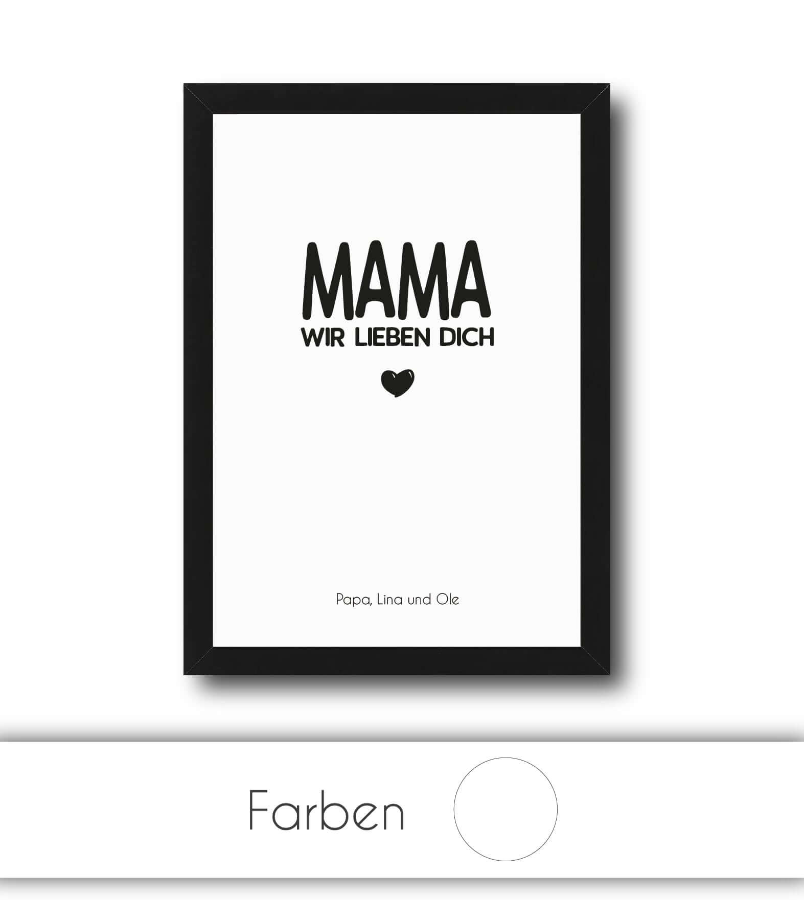 Personalisiertes Bild “MAMA - Wir lieben dich”, Bildgröße: 13x18cm, DIN A4, DIN A3, Bilderrahmen: Ohne Bilderrahmen, Bilderrahmen weiß ohne Passepartout, Bilderrahmen schwarz ohne Passepartout, Bilderrahmen weiß mit Passepartout, Bilderrahmen schwarz mit Passepartout, ,Copyright: 321geschenke.de