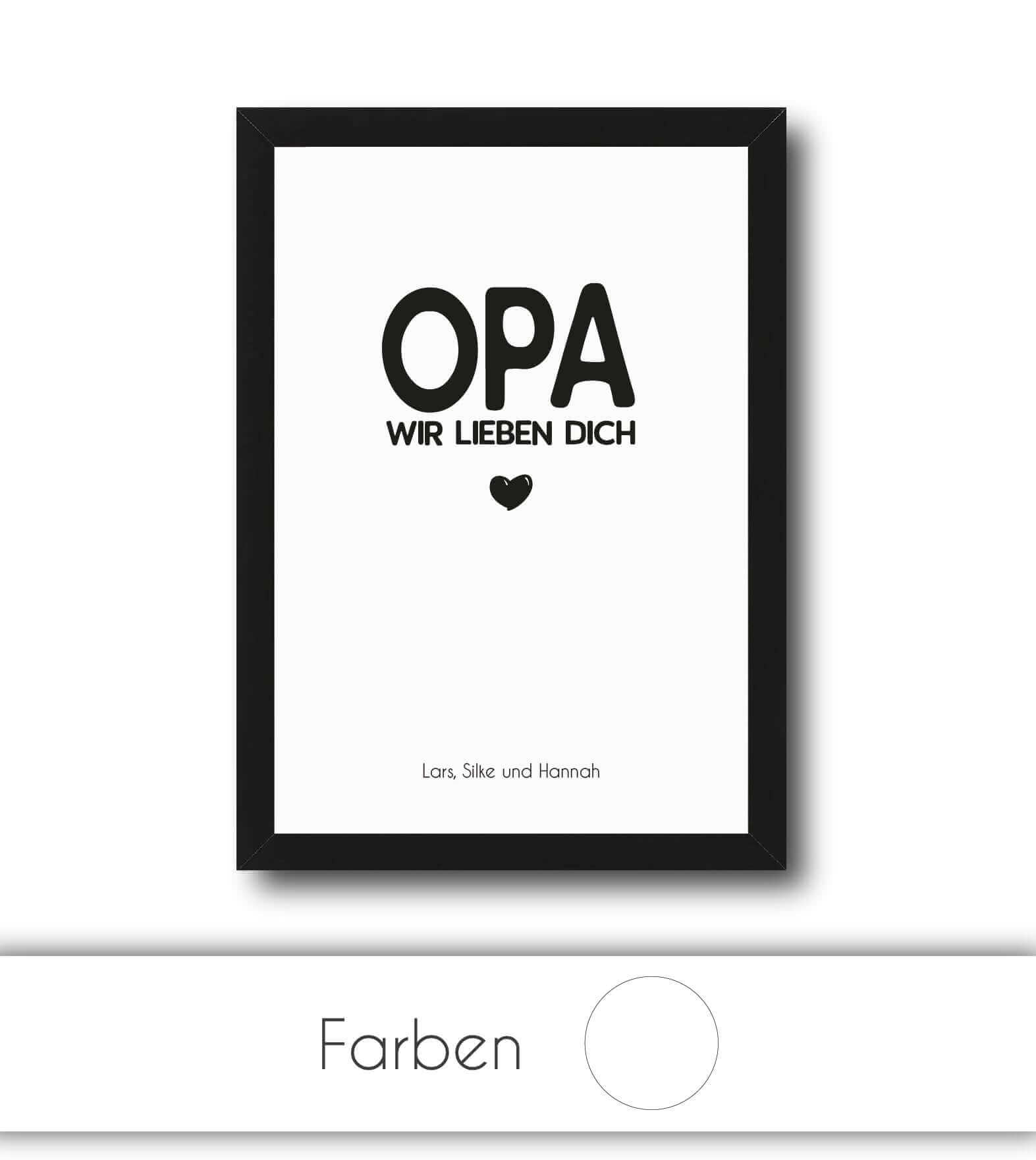 Personalisiertes Bild “OPA - Wir lieben dich”, Bildgröße: 13x18cm, DIN A4, DIN A3, Bilderrahmen: Ohne Bilderrahmen, Bilderrahmen weiß ohne Passepartout, Bilderrahmen schwarz ohne Passepartout, Bilderrahmen weiß mit Passepartout, Bilderrahmen schwarz mit Passepartout, ,Copyright: 321geschenke.de