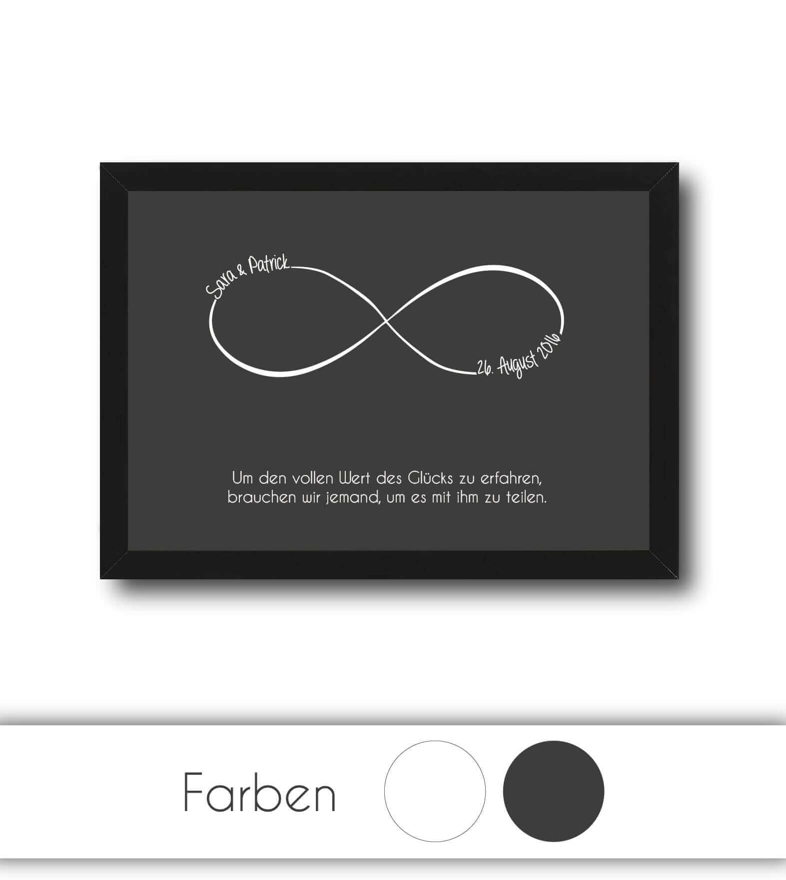 Personalisiertes Bild „Unendlichkeit”, Bildfarbe: Anthrazit/Schwarz, Weiß, Bildgröße: 13x18cm, DIN A4, DIN A3, Bilderrahmen: Ohne Bilderrahmen, Bilderrahmen weiß ohne Passepartout, Bilderrahmen schwarz ohne Passepartout, Copyright:321geschenke.de