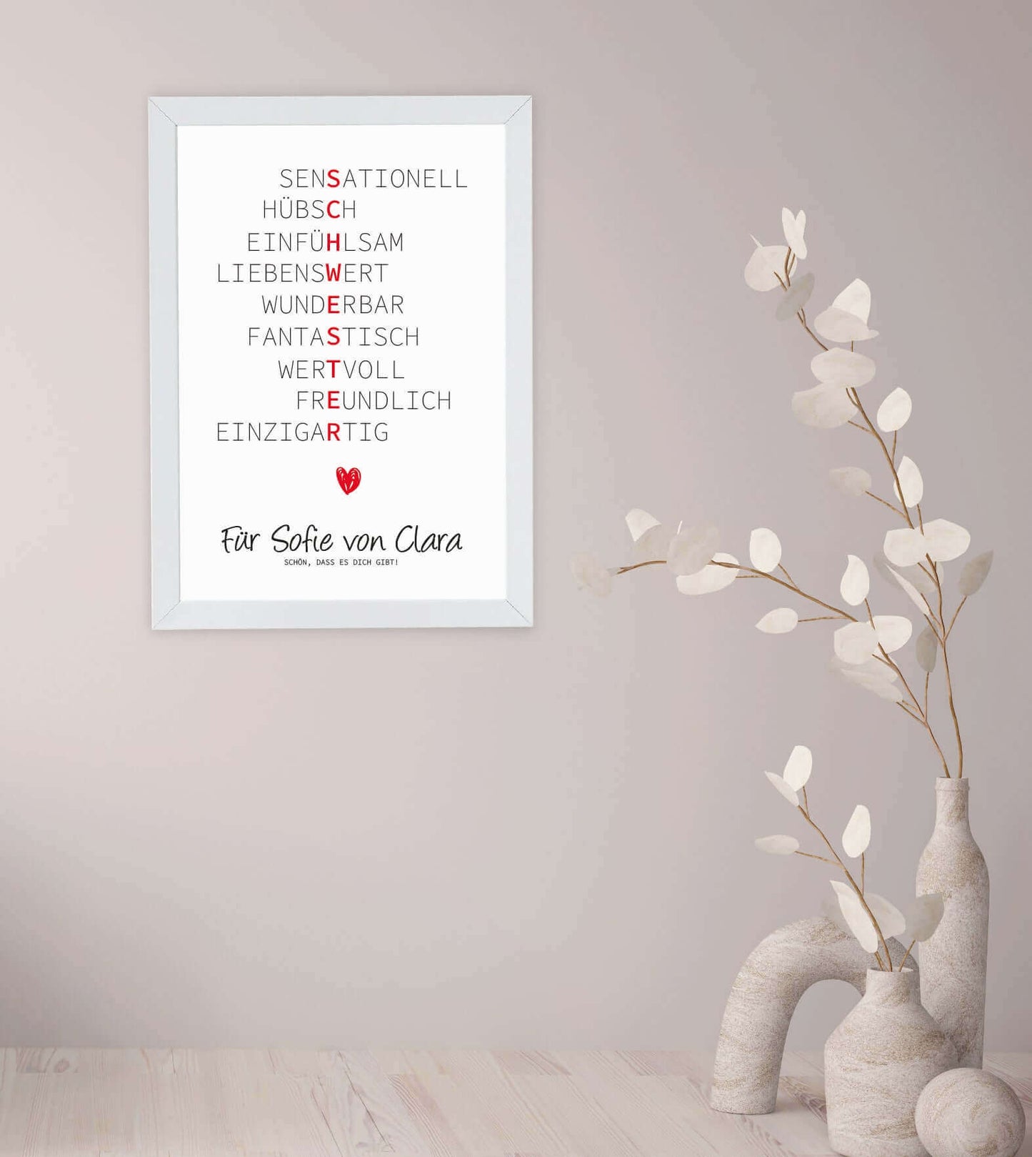 Anwendungsbild_Personalisiertes Bild “Wörterposter SCHWESTER”, Bildgröße: 13x18cm, DIN A4, DIN A3, Bilderrahmen: Ohne Bilderrahmen, Bilderrahmen weiß ohne Passepartout, Bilderrahmen schwarz ohne Passepartout, Bilderrahmen weiß mit Passepartout, Bilderrahmen schwarz mit Passepartout, ,Copyright: 321geschenke.de