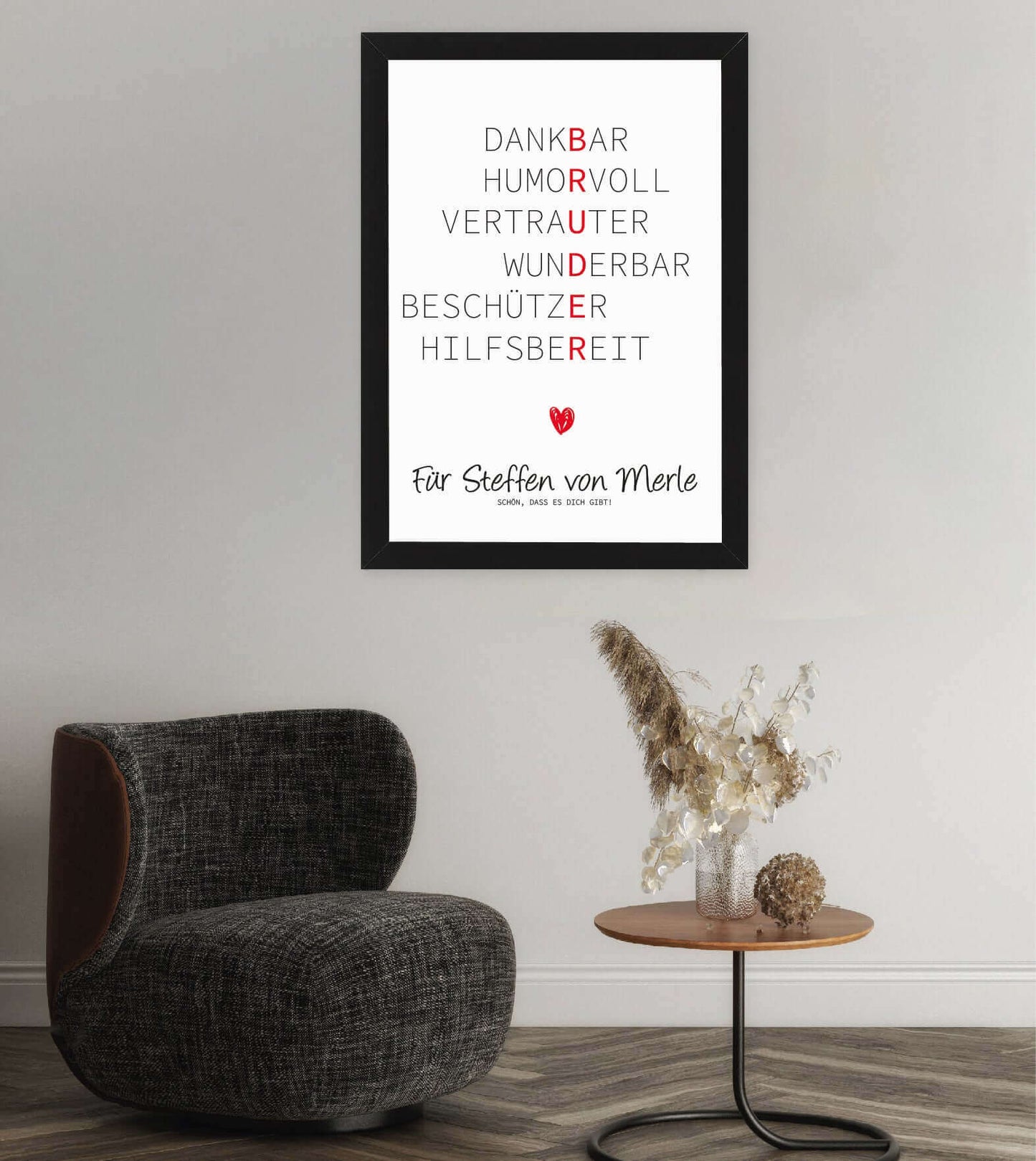 Anwendungsbild_Personalisiertes Bild “Wörterposter BRUDER”, Bildgröße: 13x18cm, DIN A4, DIN A3, Bilderrahmen: Ohne Bilderrahmen, Bilderrahmen weiß ohne Passepartout, Bilderrahmen schwarz ohne Passepartout, Bilderrahmen weiß mit Passepartout, Bilderrahmen schwarz mit Passepartout, ,Copyright: 321geschenke.de