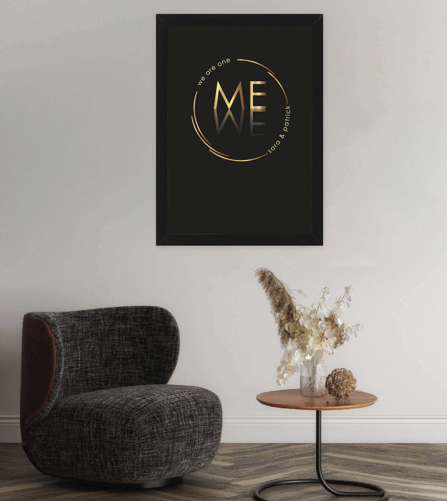 Anwendungsbild_Personalisiertes Bild “we are one” ME=WE, Bildfarbe: Weiß, Schwarz, Bildgröße: 13x18cm, DIN A4, DIN A3, Bilderrahmen: Ohne Bilderrahmen, Bilderrahmen weiß ohne Passepartout, Bilderrahmen schwarz ohne Passepartout, Bilderrahmen schwarz mit Passepartout, Bilderrahmen weiß mit Passepartout,Copyright: 321geschenke.de