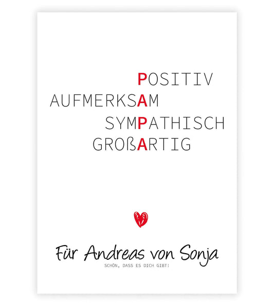 Personalisiertes Bild “Wörterposter PAPA”, Bildgröße: 13x18cm, DIN A4, DIN A3, Bilderrahmen: Ohne Bilderrahmen, Copyright: 321geschenke.de