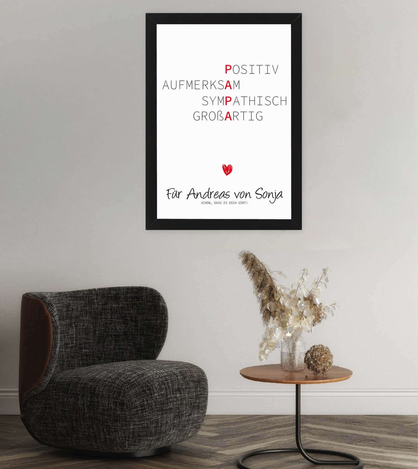 Anwendungsbild_Personalisiertes Bild “Wörterposter PAPA”, Bildgröße: 13x18cm, DIN A4, DIN A3, Bilderrahmen: Ohne Bilderrahmen, Bilderrahmen weiß ohne Passepartout, Bilderrahmen schwarz ohne Passepartout, Bilderrahmen weiß mit Passepartout, Bilderrahmen sc