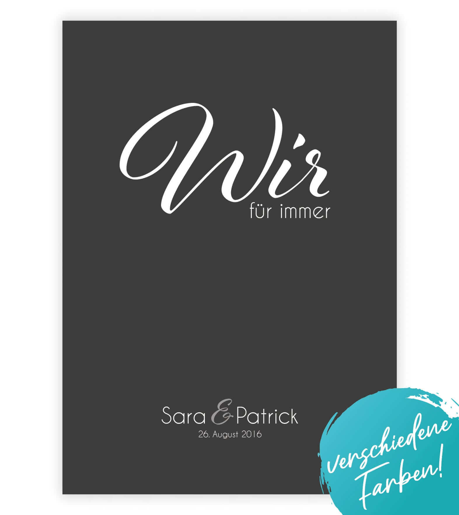 Personalisiertes Bild “WIR - für immer”, Bildfarbe: Anthrazit/Schwarz, Grau, Weiß, Bildgröße: 13x18cm, DIN A4, DIN A3, Bilderrahmen: Ohne Bilderrahmen, Bilderrahmen weiß ohne Passepartout, Bilderrahmen schwarz ohne Passepartout, Bilderrahmen weiß mit Passepartout, Bilderrahmen schwarz mit Passepartout,Copyright: 321geschenke.de