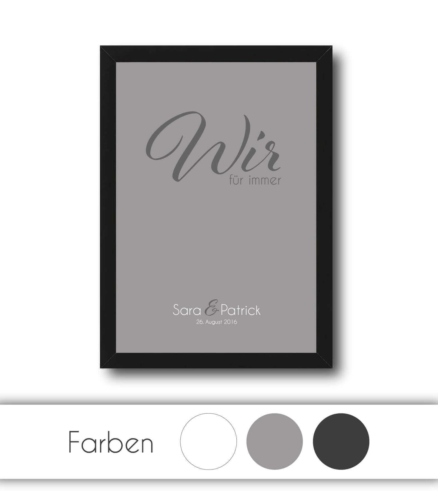 Personalisiertes Bild “WIR - für immer”, Bildfarbe: Anthrazit/Schwarz, Grau, Weiß, Bildgröße: 13x18cm, DIN A4, DIN A3, Bilderrahmen: Ohne Bilderrahmen, Bilderrahmen weiß ohne Passepartout, Bilderrahmen schwarz ohne Passepartout, Bilderrahmen weiß mit Passepartout, Bilderrahmen schwarz mit Passepartout,Copyright: 321geschenke.de