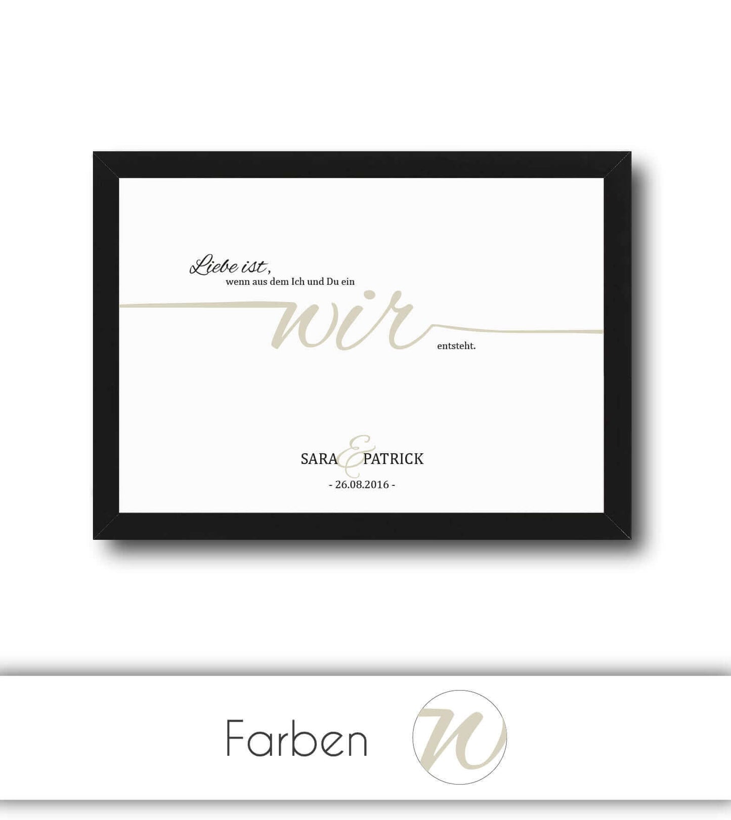 Personalisiertes Bild “Liebe ist... WIR”, Bildgröße: 13x18cm, DIN A4, DIN A3, Bilderrahmen: Ohne Bilderrahmen, Bilderrahmen weiß ohne Passepartout, Bilderrahmen schwarz ohne Passepartout, Bilderrahmen weiß mit Passepartout, Bilderrahmen schwarz mit Passepartout, Copyright: 321geschenke.de
