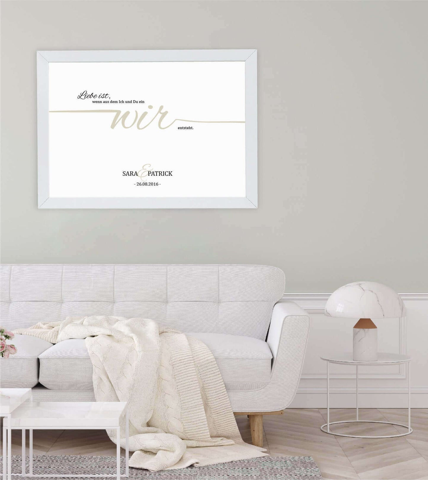 Anwendungsbild_Personalisiertes Bild “Liebe ist... WIR”, Bildgröße: 13x18cm, DIN A4, DIN A3, Bilderrahmen: Ohne Bilderrahmen, Bilderrahmen weiß ohne Passepartout, Bilderrahmen schwarz ohne Passepartout, Bilderrahmen weiß mit Passepartout, Bilderrahmen schwarz mit Passepartout, Copyright: 321geschenke.de