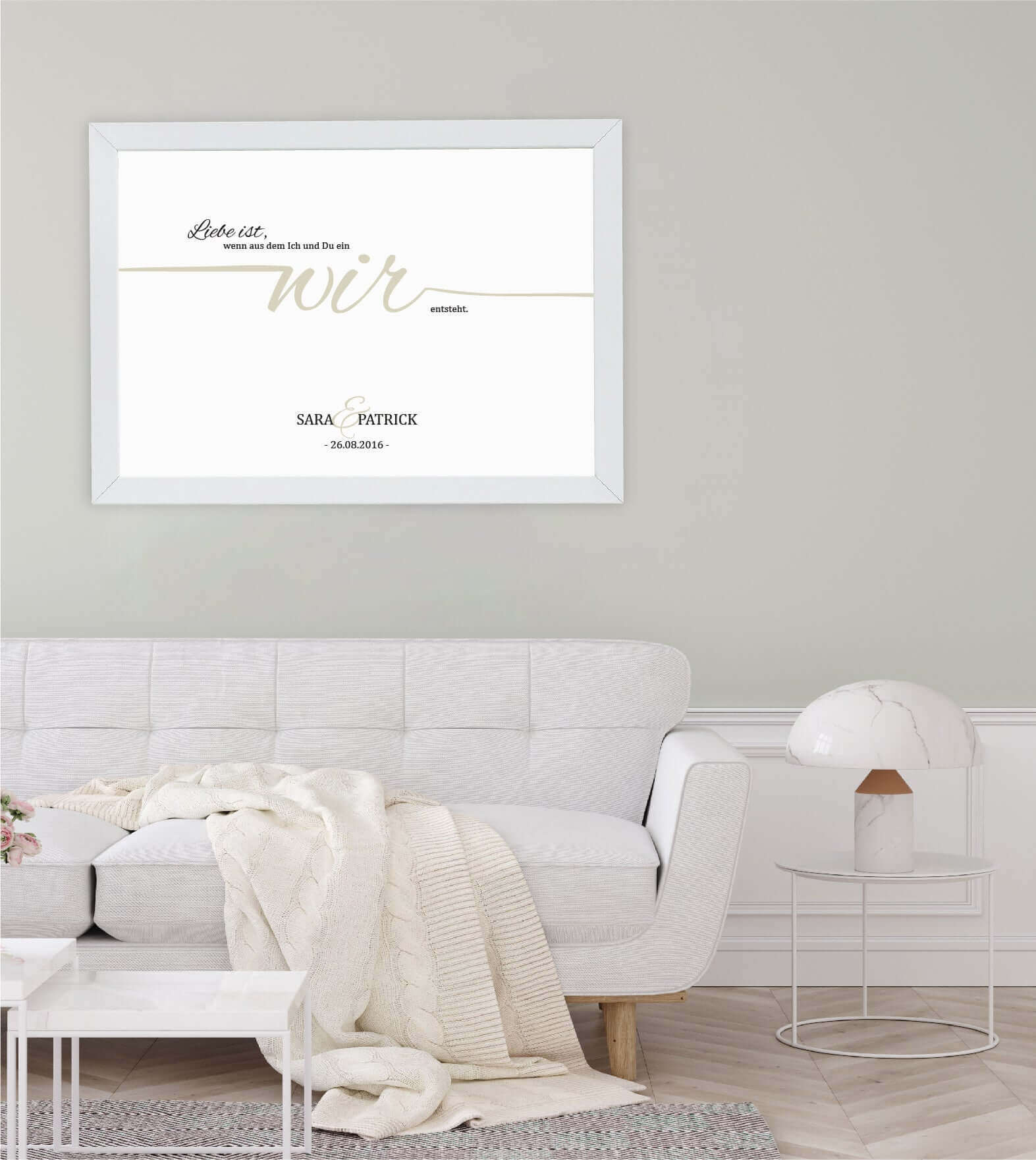 Anwendungsbild_Personalisiertes Bild “Liebe ist... WIR”, Bildgröße: 13x18cm, DIN A4, DIN A3, Bilderrahmen: Ohne Bilderrahmen, Bilderrahmen weiß ohne Passepartout, Bilderrahmen schwarz ohne Passepartout, Bilderrahmen weiß mit Passepartout, Bilderrahmen schwarz mit Passepartout, Copyright: 321geschenke.de
