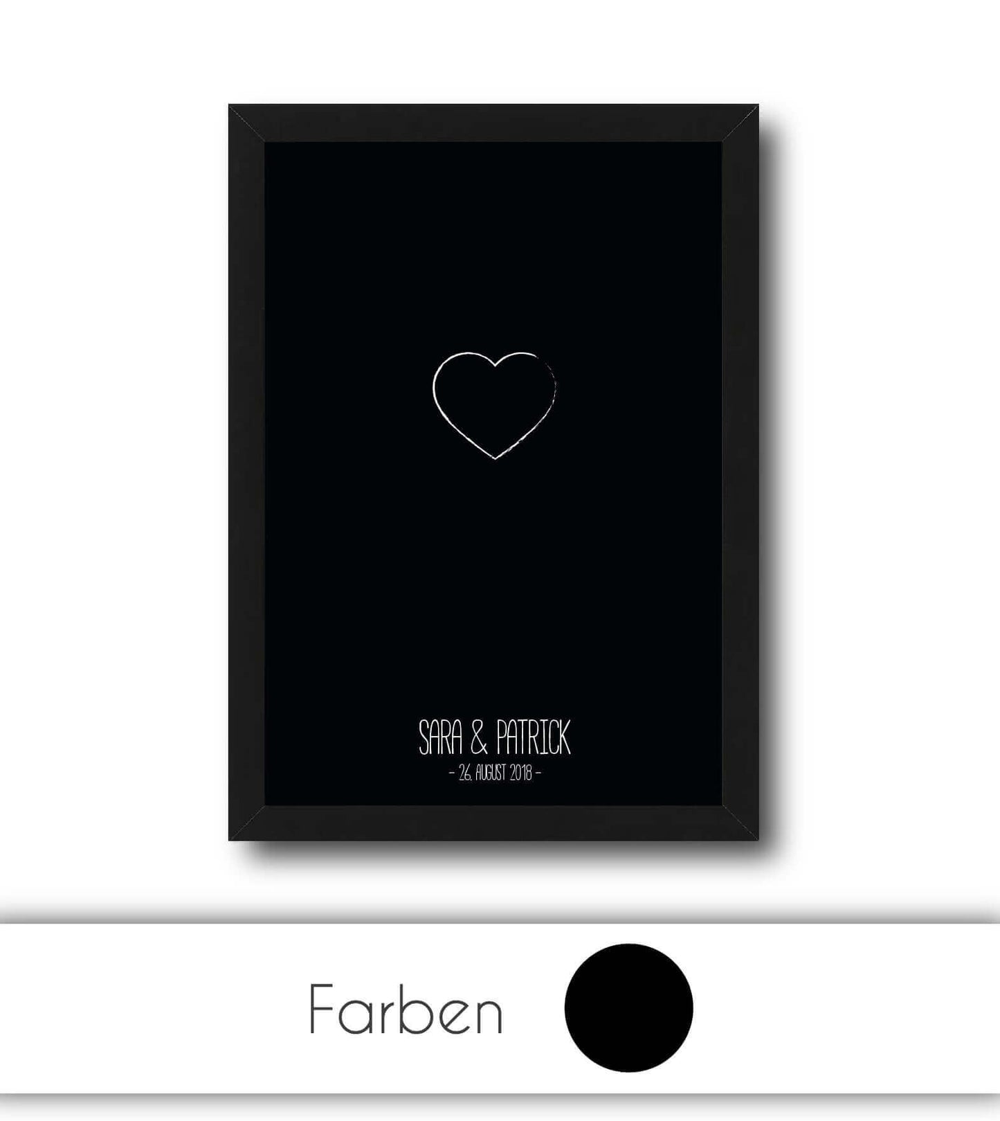 Personalisiertes Bild „Herz mit Name und Datum”, Bildfarbe: Schwarz, Bildgröße: 13x18cm, DIN A4, DIN A3, Bilderrahmen: Ohne Bilderrahmen, Bilderrahmen weiß ohne Passepartout, Bilderrahmen schwarz ohne Passepartout, Bilderrahmen weiß mit Passepartout, Bilderrahmen schwarz mit Passepartout, Copyright: 321geschenke.de