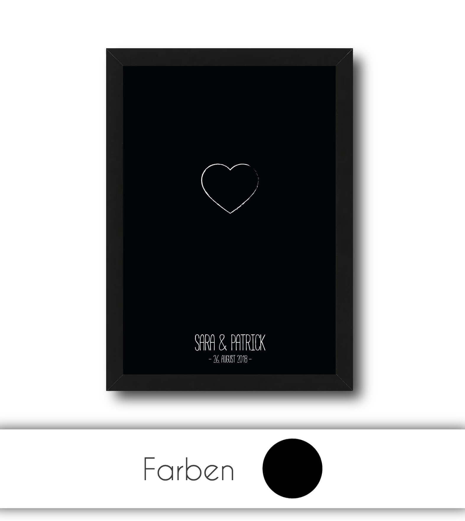 Personalisiertes Bild „Herz mit Name und Datum”, Bildfarbe: Schwarz, Bildgröße: 13x18cm, DIN A4, DIN A3, Bilderrahmen: Ohne Bilderrahmen, Bilderrahmen weiß ohne Passepartout, Bilderrahmen schwarz ohne Passepartout, Bilderrahmen weiß mit Passepartout, Bilderrahmen schwarz mit Passepartout, Copyright: 321geschenke.de