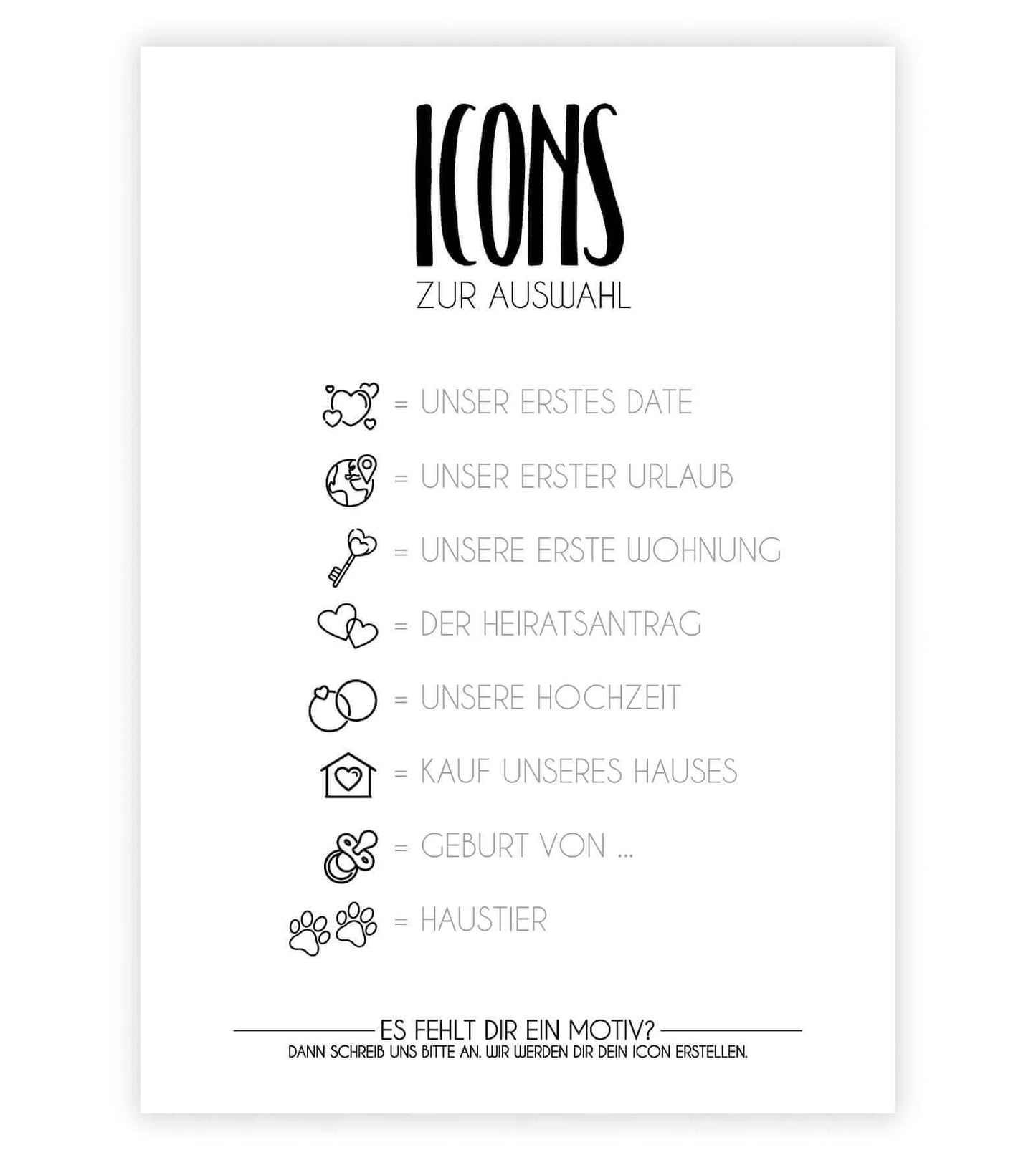 ICON-Auswahl_Personalisiertes Bild “TIMELINE” - Unsere Geschichte, Bildfarbe: Weiß, Bildgröße: 13x18cm, DIN A4, DIN A3, Bilderrahmen: Ohne Bilderrahmen, Copyright:321geschenke.de