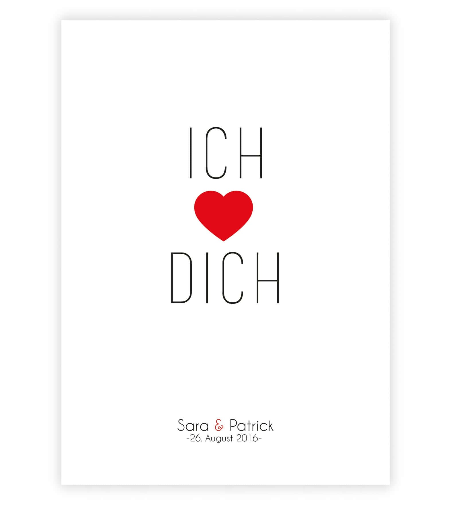 Personalisiertes Bild „Ich liebe Dich”, Bildfarbe: Weiß, Bildgröße: 13x18cm, DIN A4, DIN A3, Bilderrahmen: Ohne Bilderrahmen, Bilderrahmen weiß ohne Passepartout, Bilderrahmen schwarz ohne Passepartout, Copyright:321geschenke.de