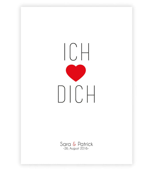 Personalisiertes Bild „Ich liebe Dich”, Bildfarbe: Weiß, Bildgröße: 13x18cm, DIN A4, DIN A3, Bilderrahmen: Ohne Bilderrahmen, Bilderrahmen weiß ohne Passepartout, Bilderrahmen schwarz ohne Passepartout, Copyright:321geschenke.de
