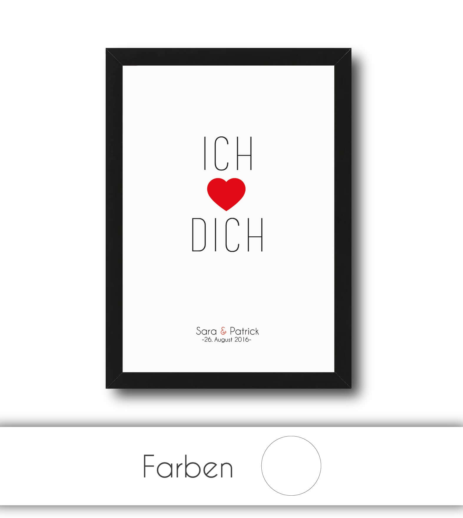 Personalisiertes Bild „Ich liebe Dich”, Bildfarbe: Weiß, Bildgröße: 13x18cm, DIN A4, DIN A3, Bilderrahmen: Ohne Bilderrahmen, Bilderrahmen weiß ohne Passepartout, Bilderrahmen schwarz ohne Passepartout, Copyright:321geschenke.de