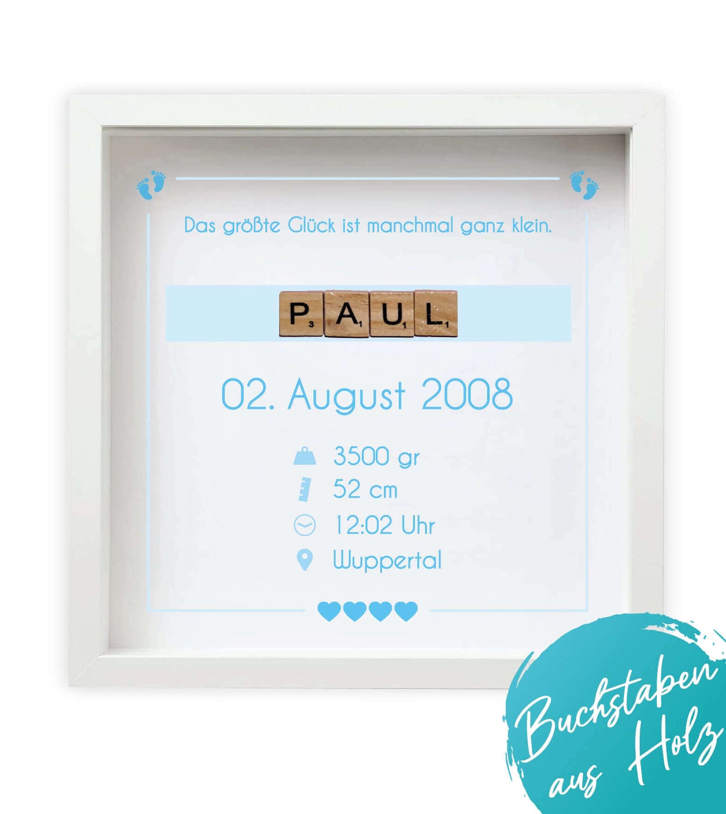 Personalisiertes Bild “Geburtsanzeige”, Bildfarbe: Rosa, Blau, Bildgröße: 25x25cm, Bilderrahmen: Ohne Bilderrahmen, Bilderrahmen weiß ohne Passepartout, Copyright: 321geschenke.de