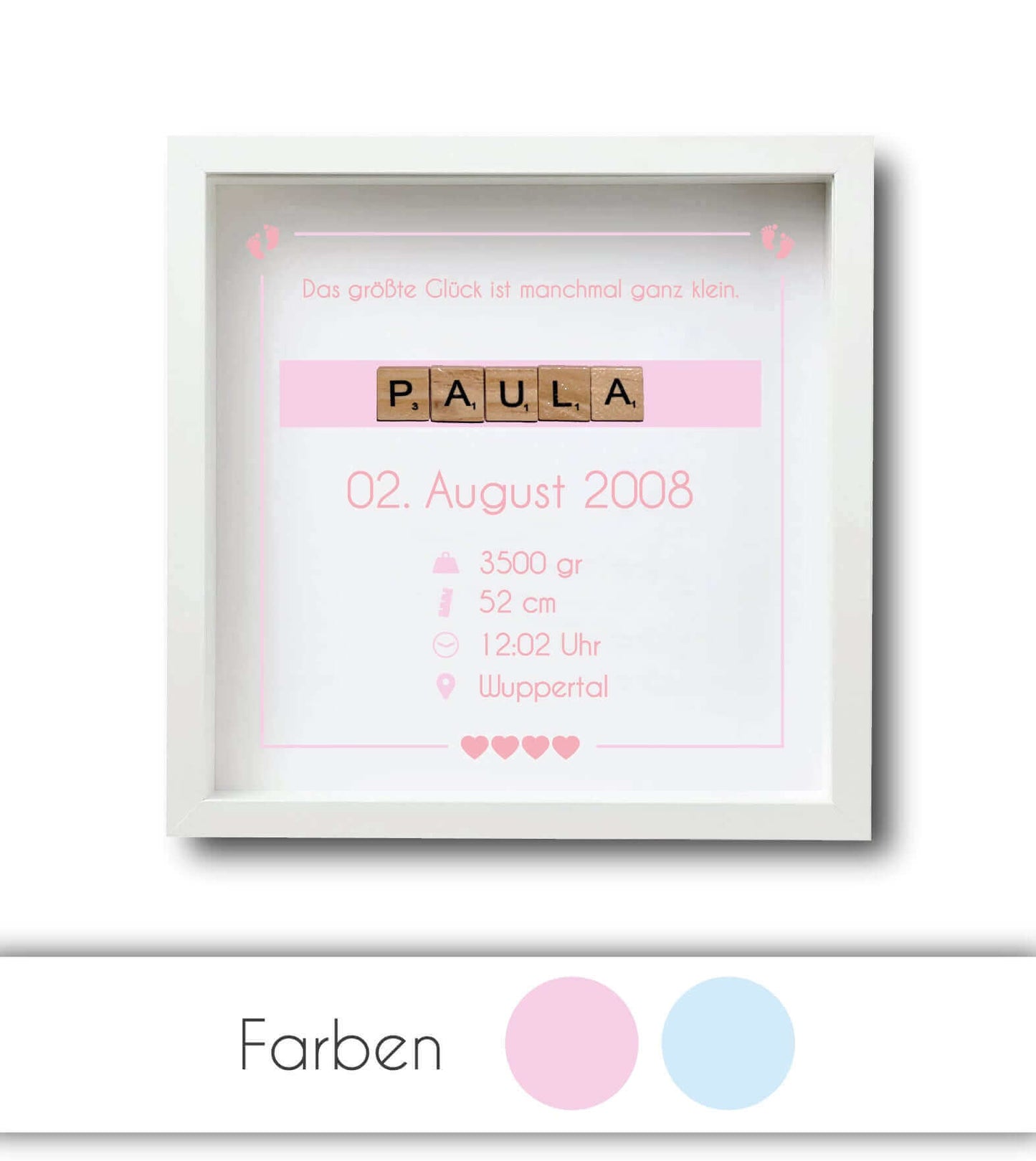 Personalisiertes Bild “Geburtsanzeige”, Bildfarbe: Rosa, Blau, Bildgröße: 25x25cm, Bilderrahmen: Ohne Bilderrahmen, Bilderrahmen weiß ohne Passepartout, Copyright: 321geschenke.de