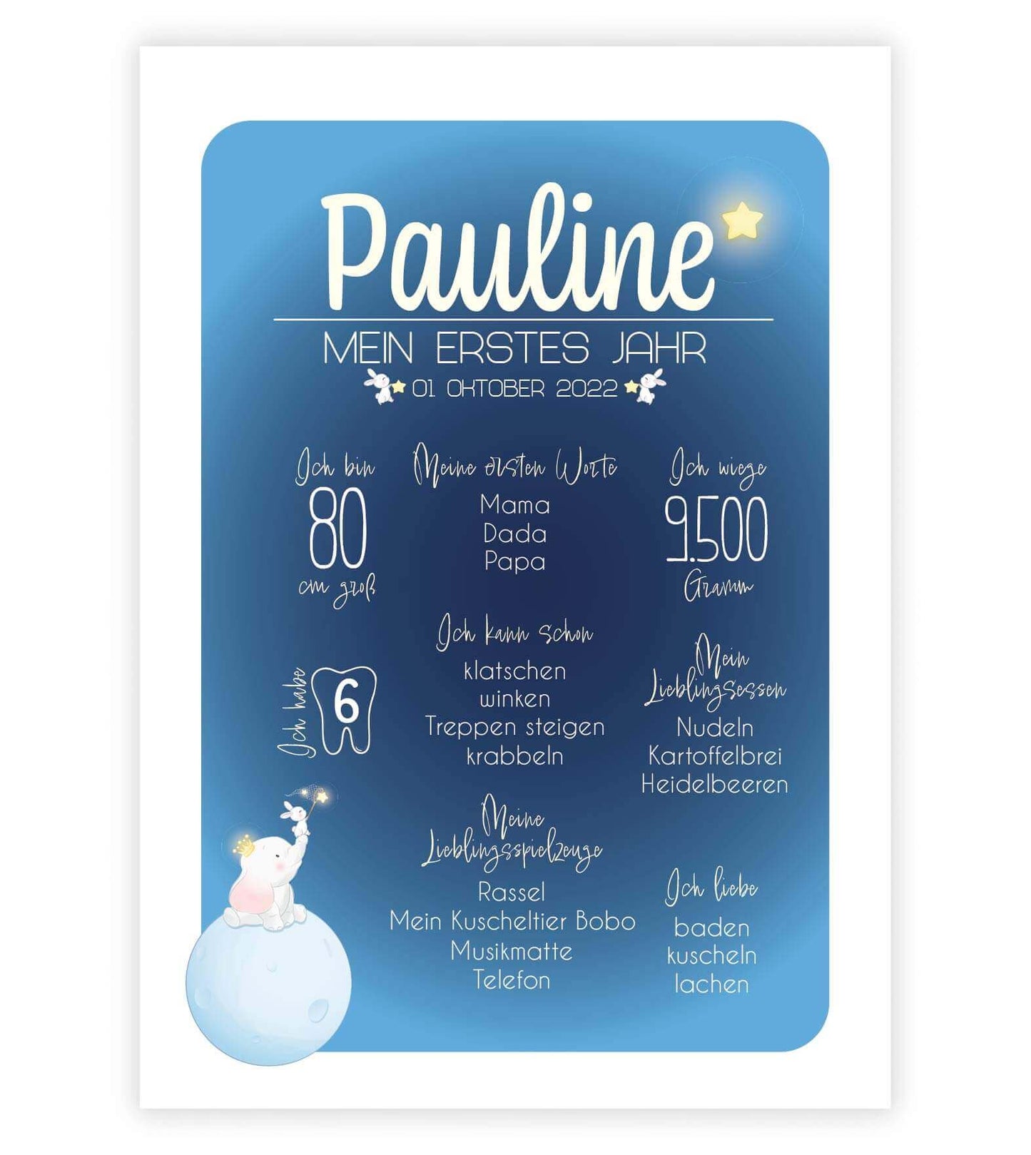 Personalisiertes Bild “Mein erstes Jahr”, Bildfarbe: blau, Bildgröße: 13x18cm, DIN A4, DIN A3, Bilderrahmen: Ohne Bilderrahmen, Copyright: 321geschenke.de