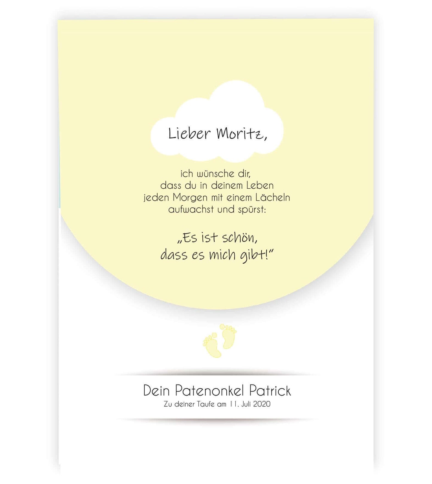 Personalisiertes Bild “Taufspruch”, Bildfarbe: gelb, Bildgröße: 13x18cm, DIN A4, DIN A3, Bilderrahmen: Ohne Bilderrahmen, Copyright: 321geschenke.de