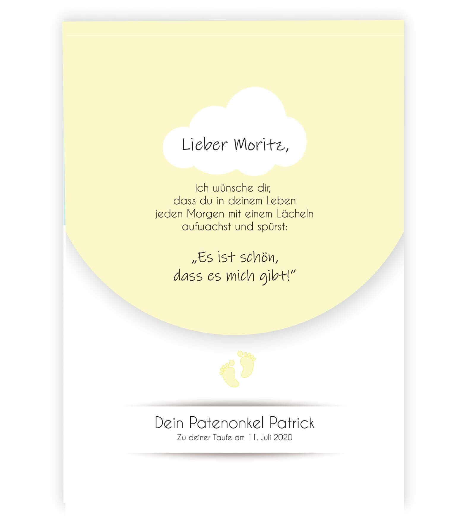 Personalisiertes Bild “Taufspruch”, Bildfarbe: gelb, Bildgröße: 13x18cm, DIN A4, DIN A3, Bilderrahmen: Ohne Bilderrahmen, Copyright: 321geschenke.de