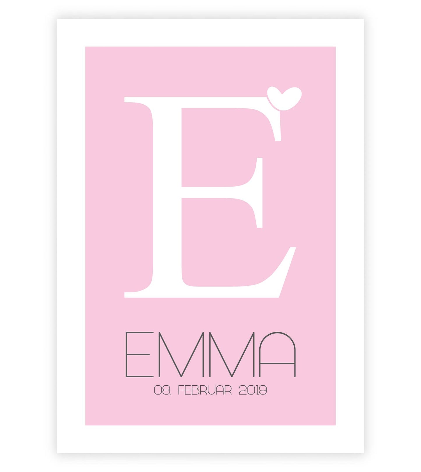 Personalisiertes Geburtsposter mit “Buchstabe und Vornamen”, Bildfarbe: Rosa/Weiß, Bildgröße: 13x18cm, DIN A4, DIN A3, Bilderrahmen: Ohne Bilderrahmen, Copyright: 321geschenke.de