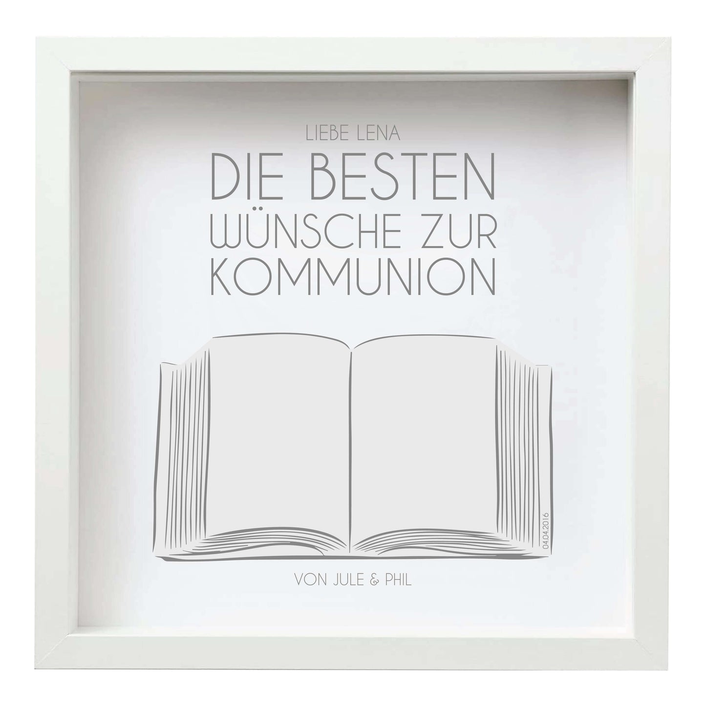Personalisiertes Bild zur „Kommunion / Konfirmation / Firmung”, viereckig 25x25cm, mit Rahmen weiß 27x27cm, ohne Passepartout