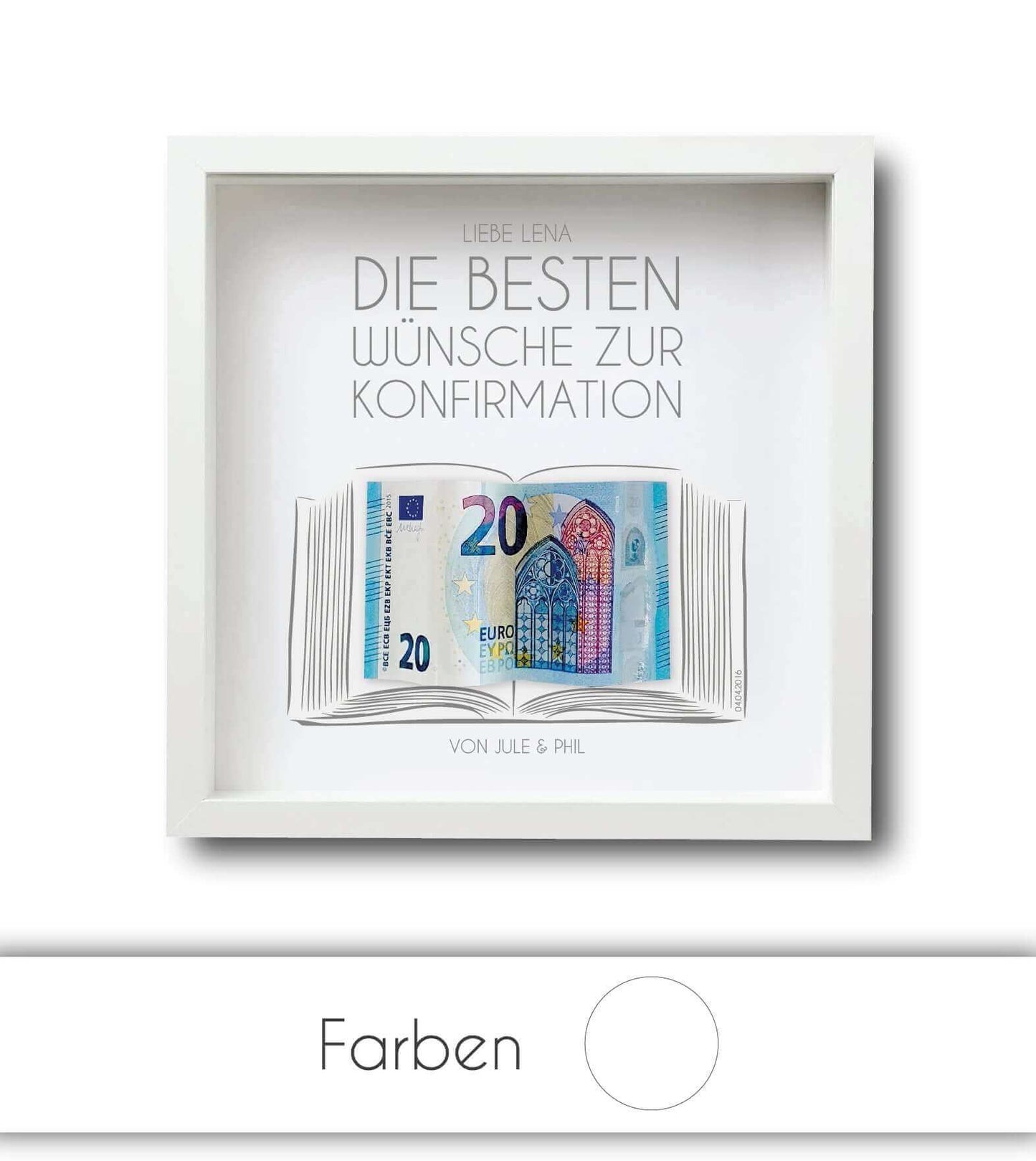 Personalisiertes Bild zur „Kommunion / Konfirmation / Firmung”, viereckig 25x25cm, mit Rahmen weiß 27x27cm, Bilderrahmen ohne Passepartout, Copyright: 321geschenke.de